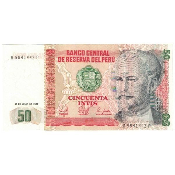 Banknote, Peru, 50 Intis, 1987, 1987-06-26, KM:130, UNC(65-70)