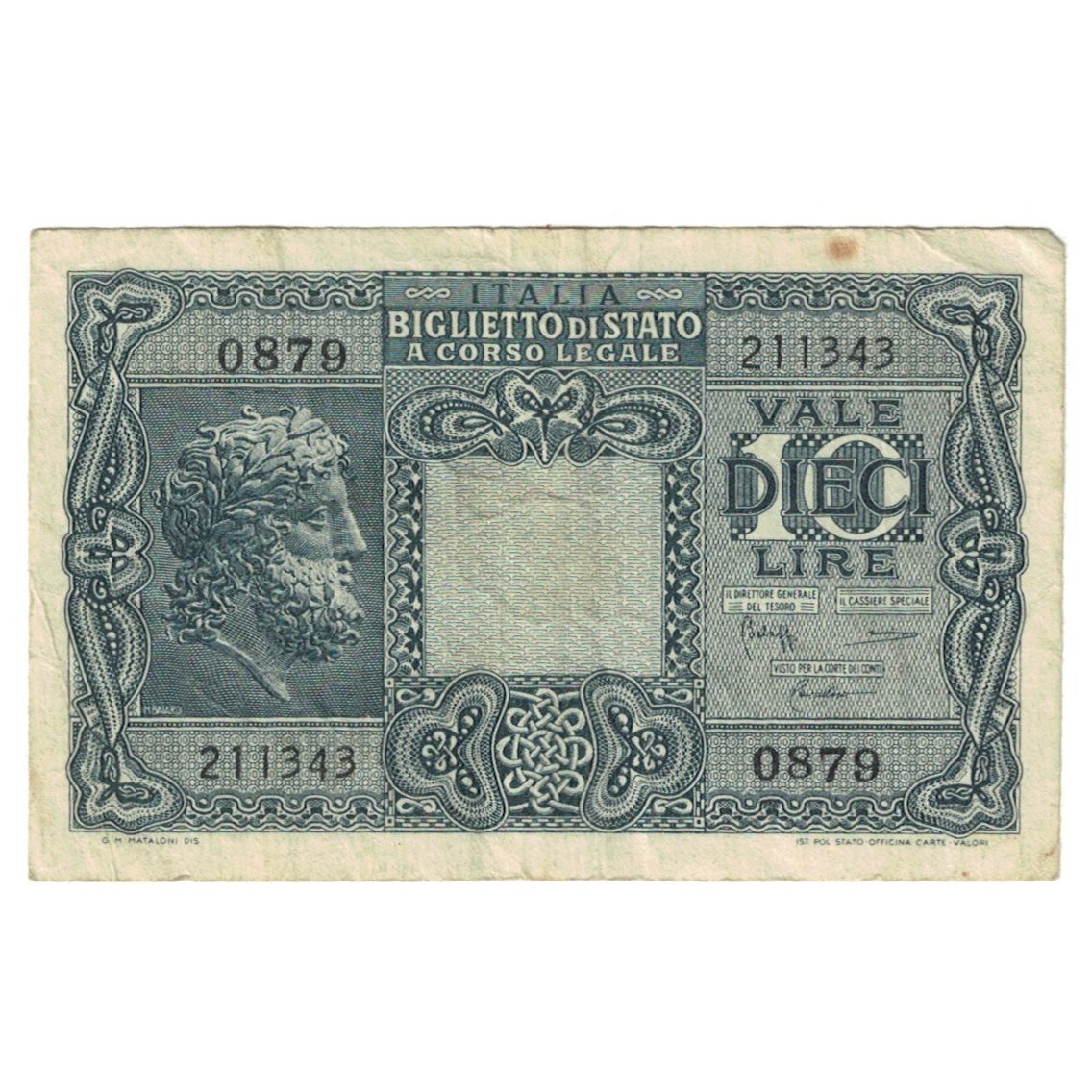 Banknote, Italy, 10 Lire, KM:32a, AU(55-58)