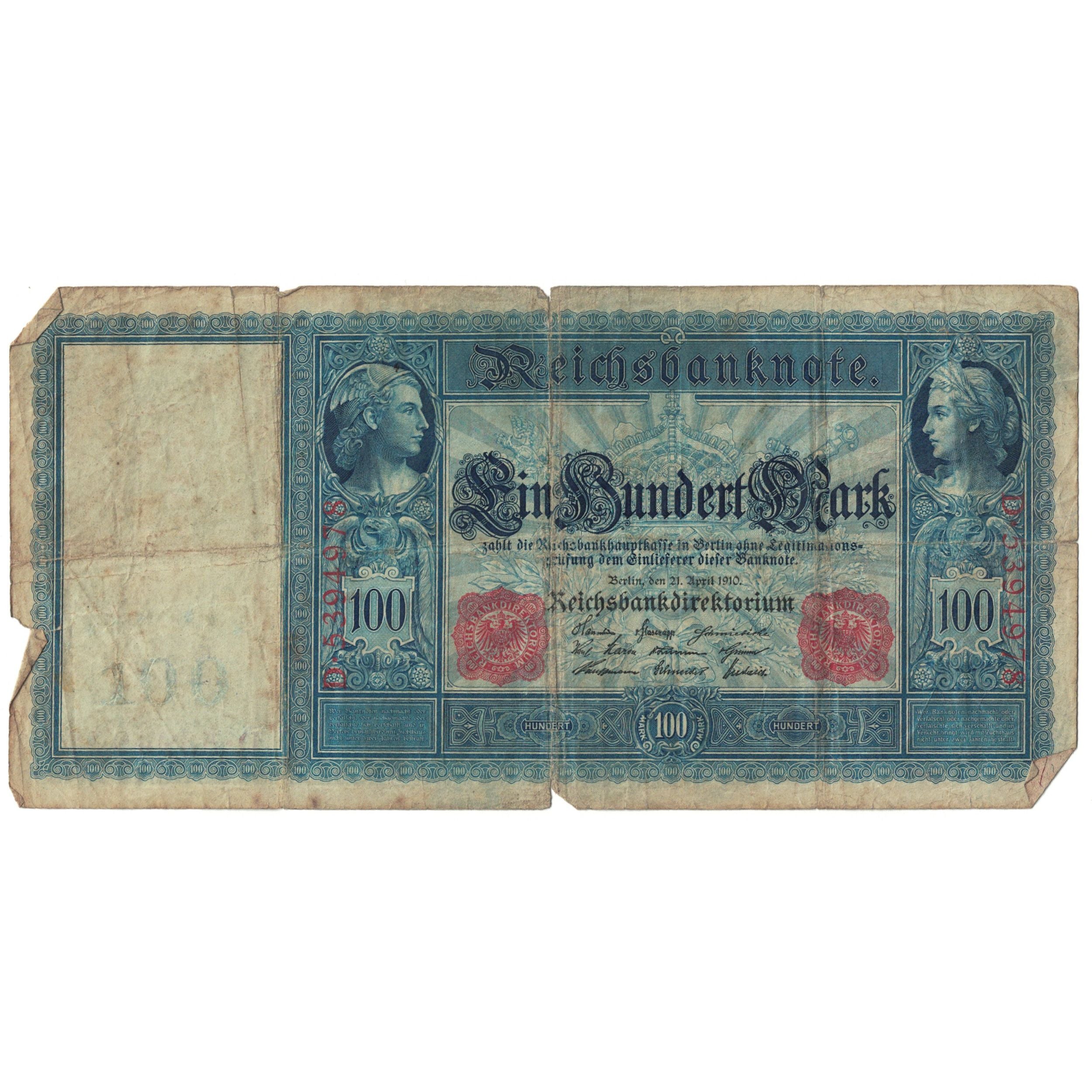 Banknote, Germany, 100 Mark, 1910, 1910-04-21, KM:42, VG(8-10)