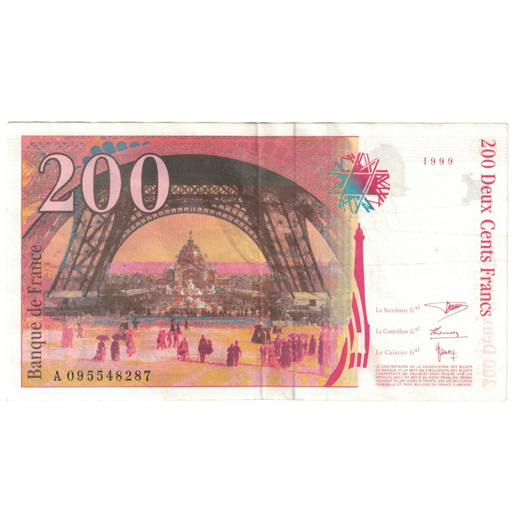 France, 200 Francs, Eiffel, 1999, A.095, UNC(63), Fayette:75.5, KM:159b