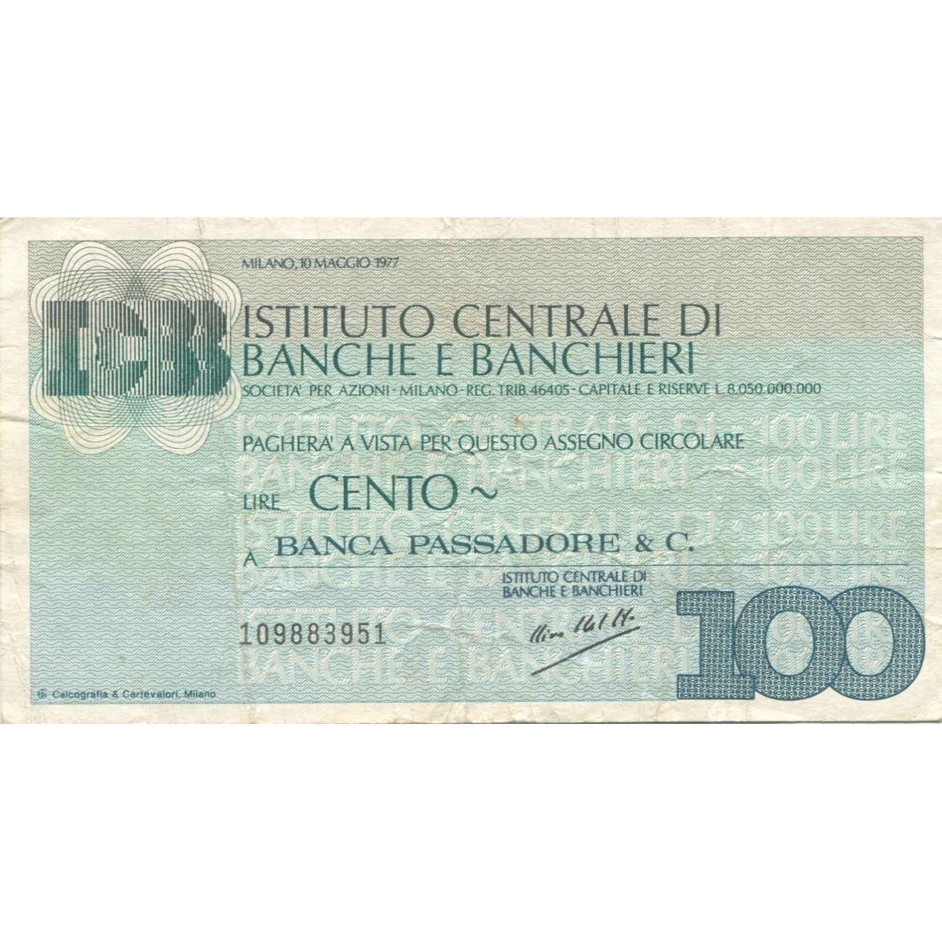 Banconote, Italia, 100 Lire, B