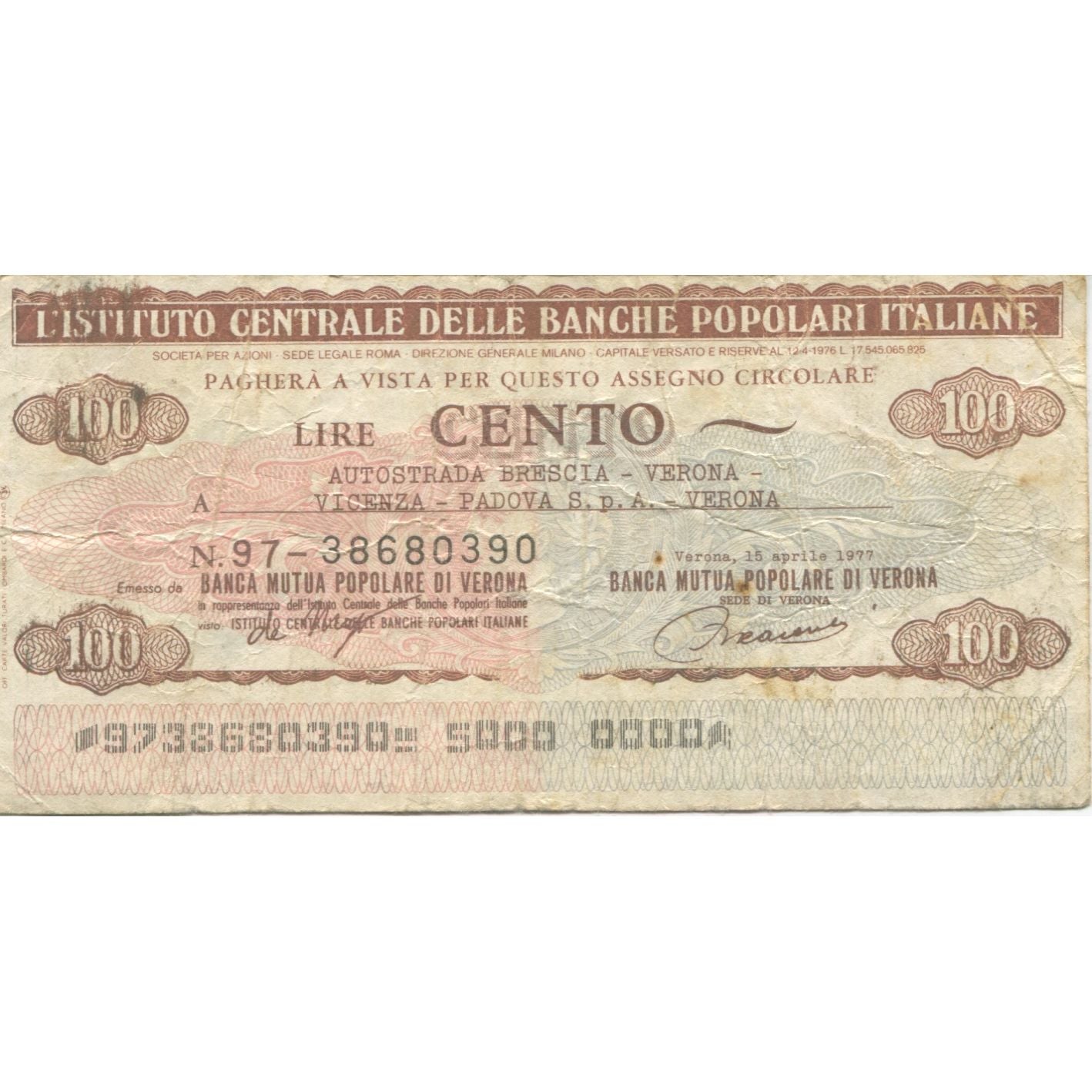 Banconote, Italia, 100 Lire, 1977, 1977-07-06, Istituto Centrale delle Banche