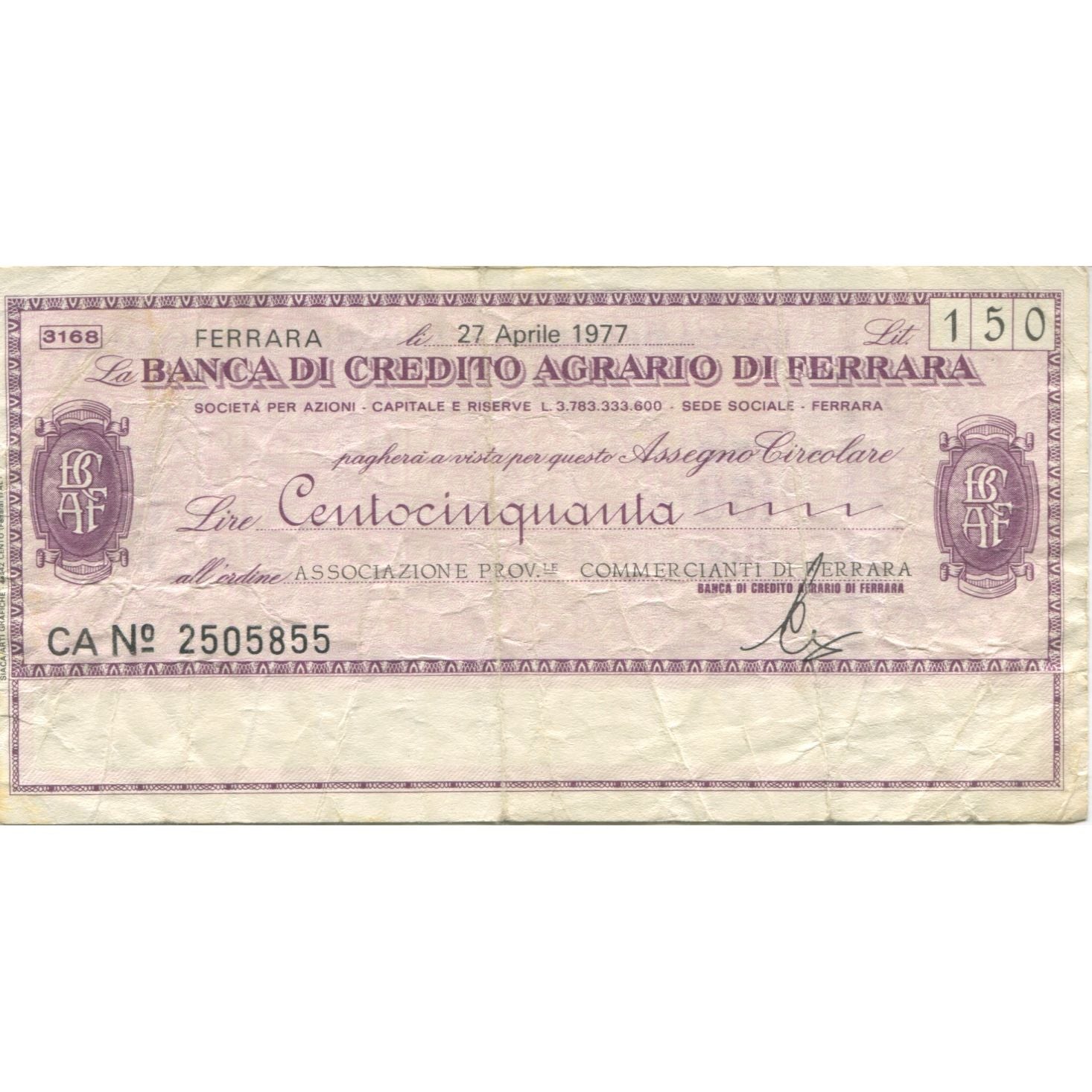Geldschein, Italien, 150 Lire, 1977, 1977-01-03, SGE