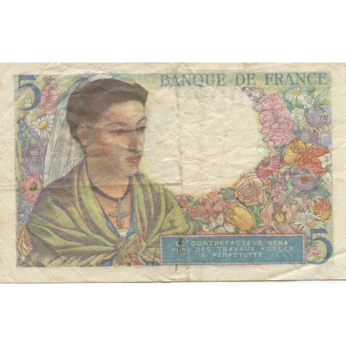 França, 5 Francs, Berger, 1943, K.104, EF(40-45), Fayette:5.5, KM:98a
