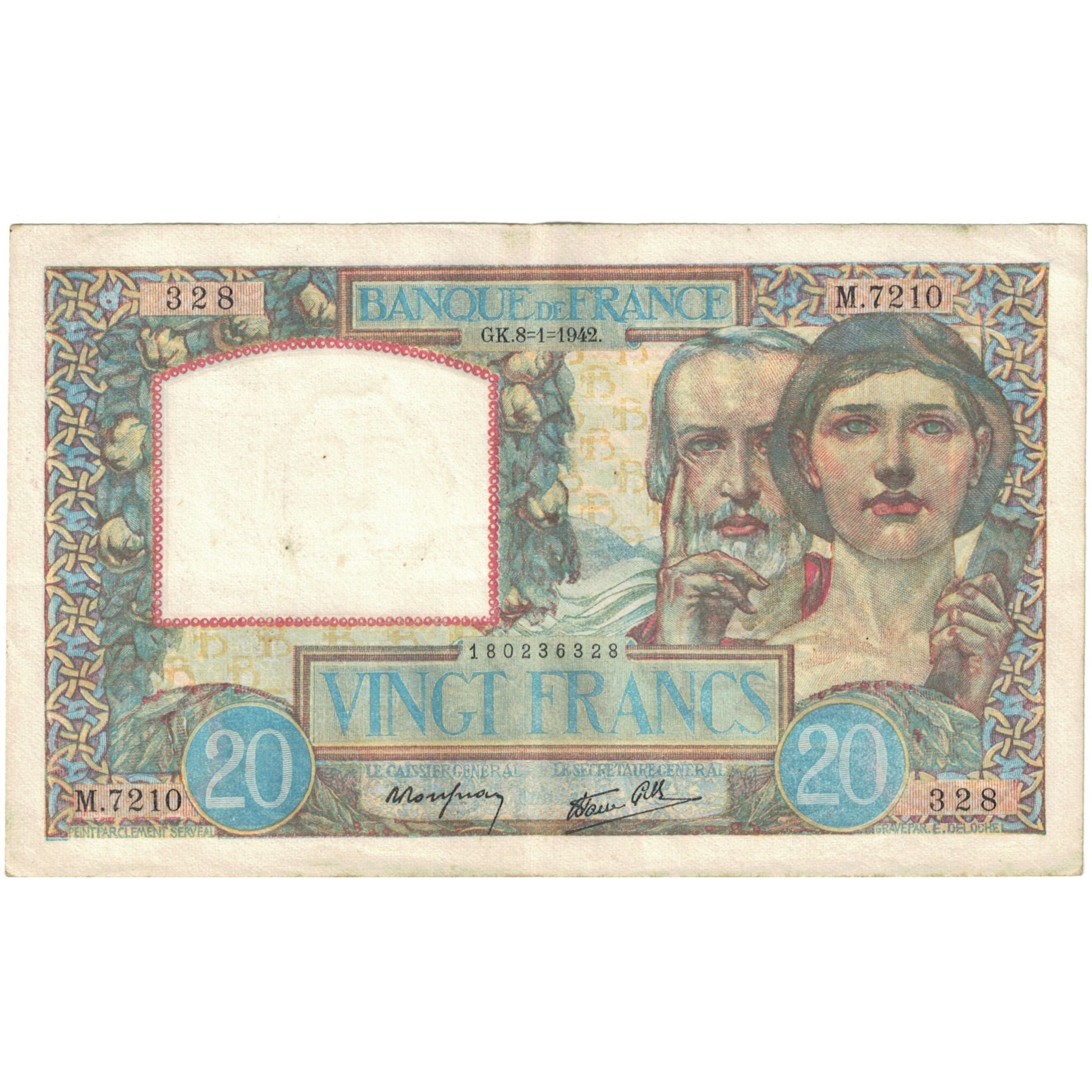 Francia, 20 Francs, Science et Travail, 1942, M.7210, EBC, Fayette:12.16, KM:92b