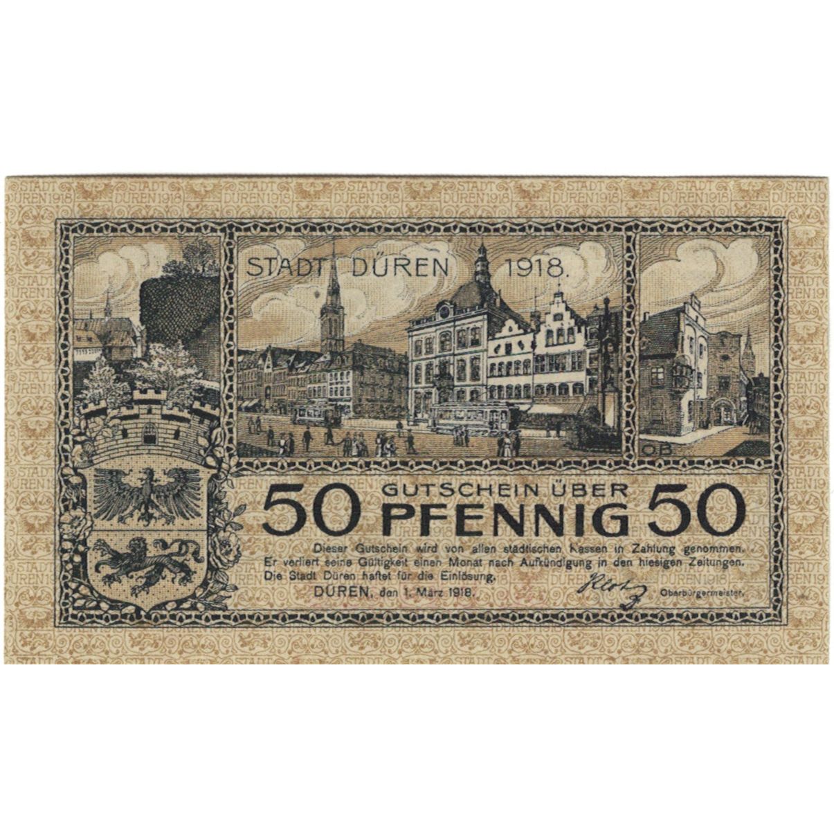 Banknote, Germany, Duren Stadt, 50 Pfennig, personnage, 1918, 1918-03-01