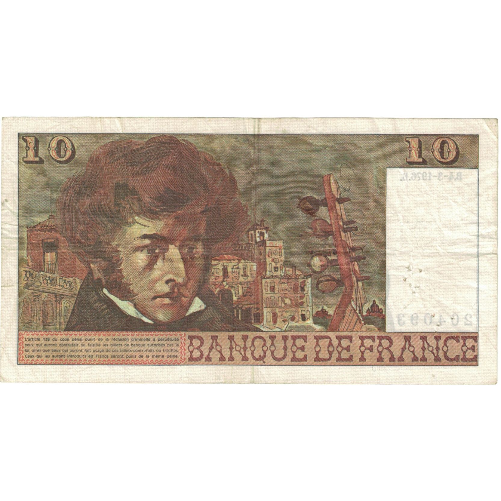 France, 10 Francs, Berlioz, 1976, M.287 204093, EF(40-45), Fayette:63.18