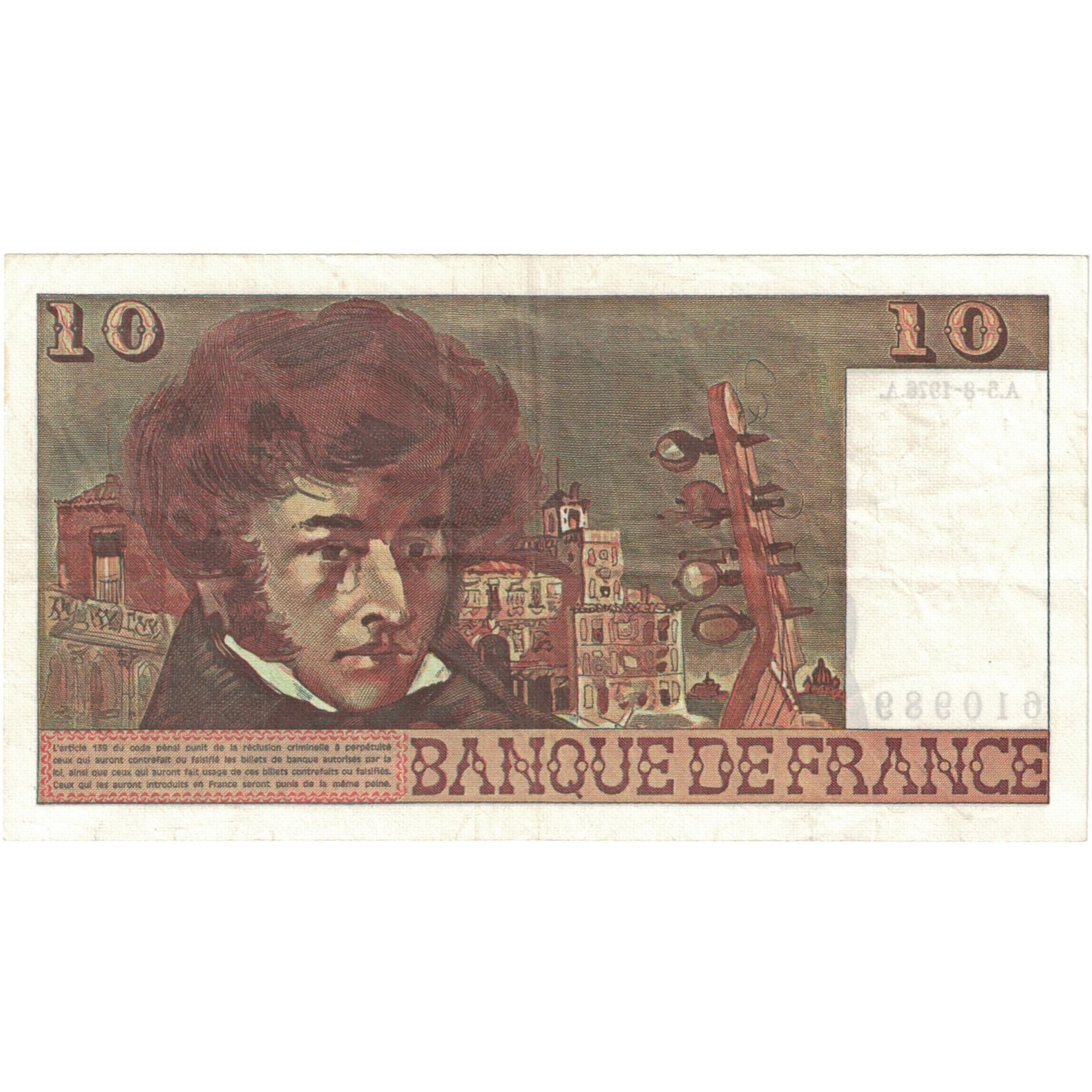 Francia, 10 Francs, Berlioz, 1976, D.292 610989, SC, Fayette:63.18, KM:150c