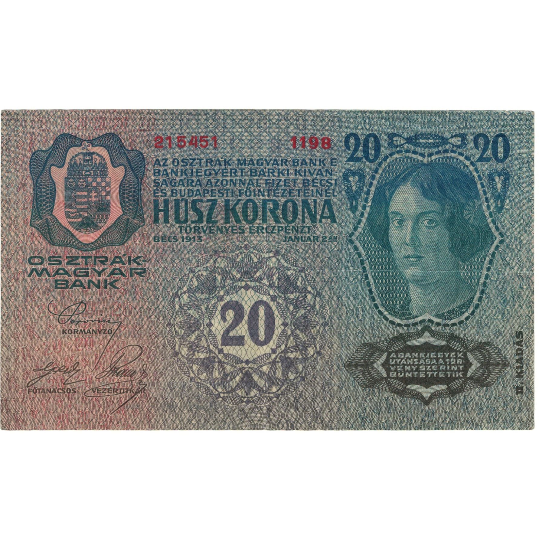 Banknote, Austria, 20 Kronen, 1913, 1913-01-02, KM:14, AU(55-58)