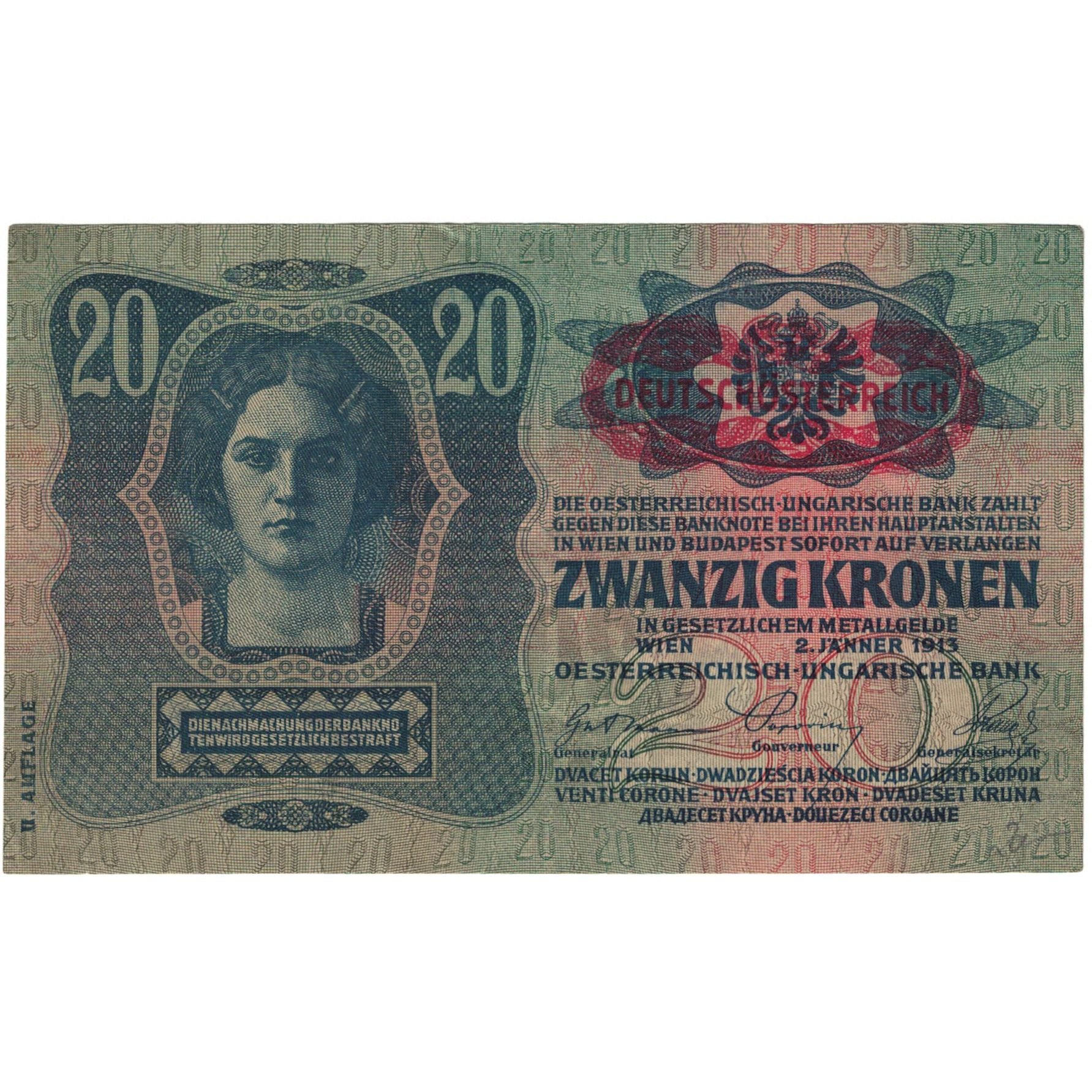 Billet, Autriche, 20 Kronen, 1913, 1913-01-02, KM:14, SUP