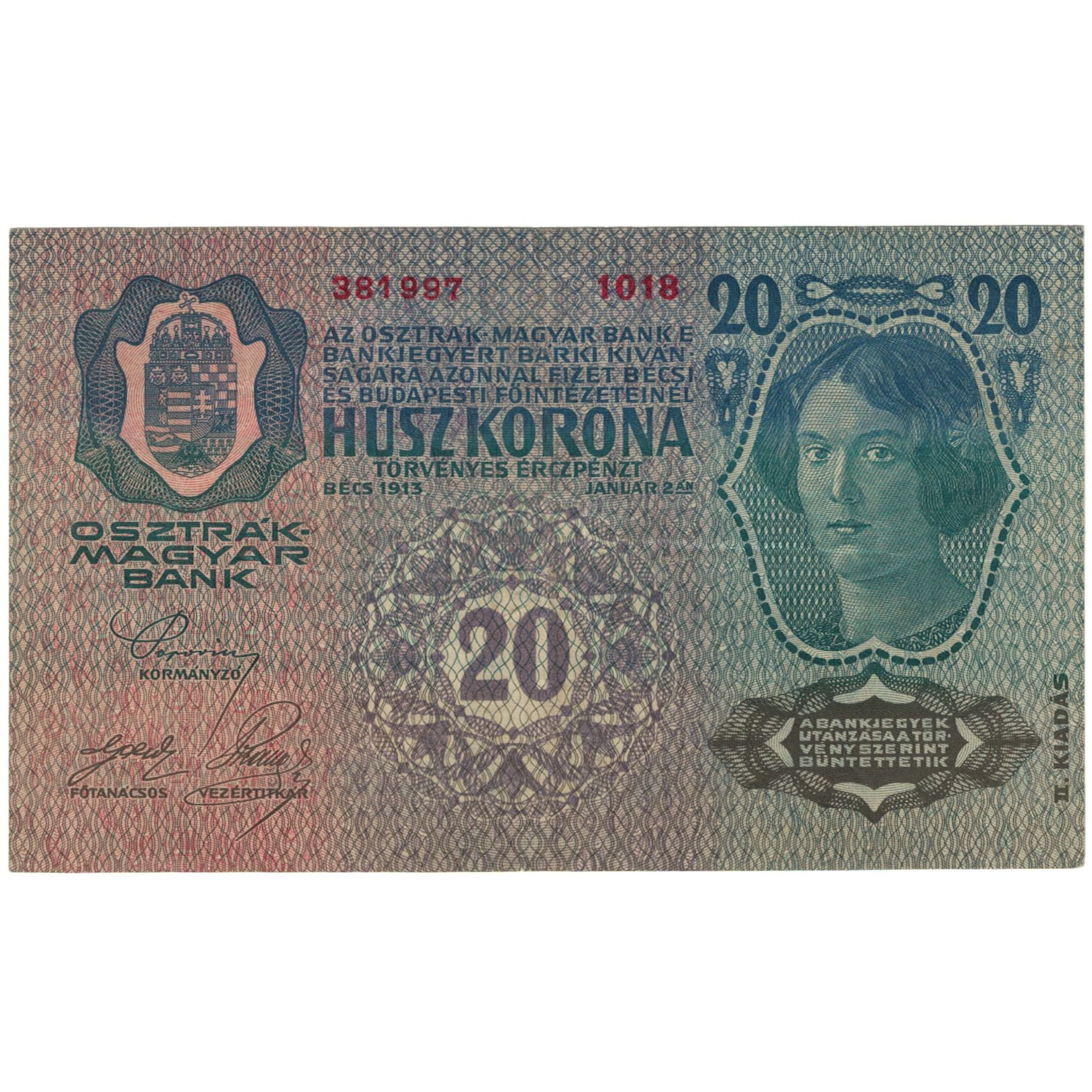 Banknote, Austria, 20 Kronen, 1913, 1913-01-02, KM:14, AU(55-58)