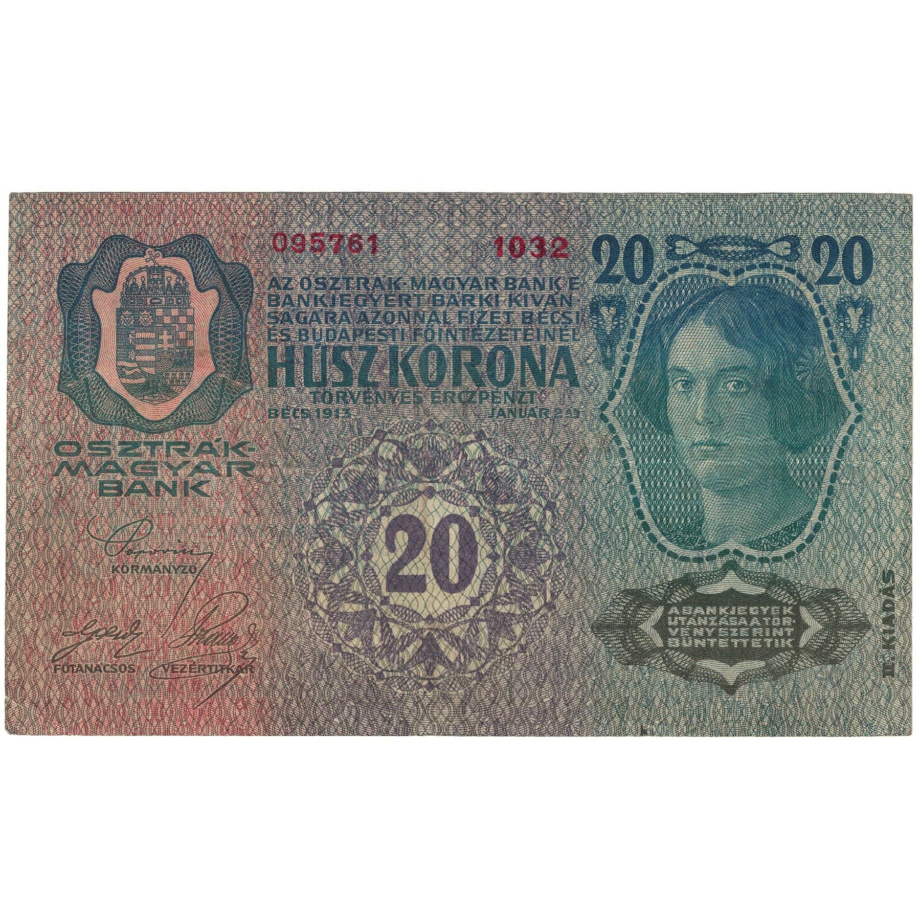 Banconote, Austria, 20 Kronen, 1913, 1913-01-02, KM:14, SPL-