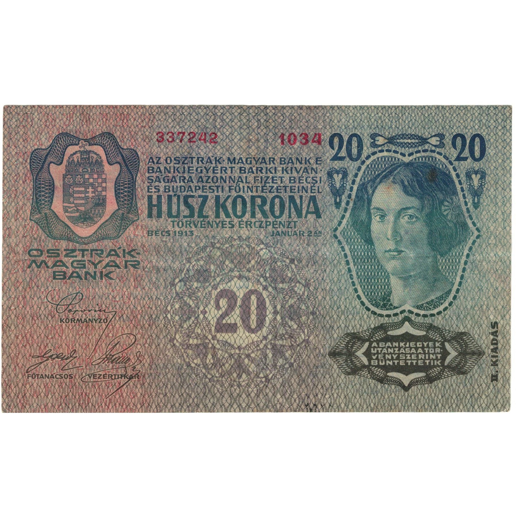 Banconote, Austria, 20 Kronen, 1913, 1913-01-02, KM:14, SPL-