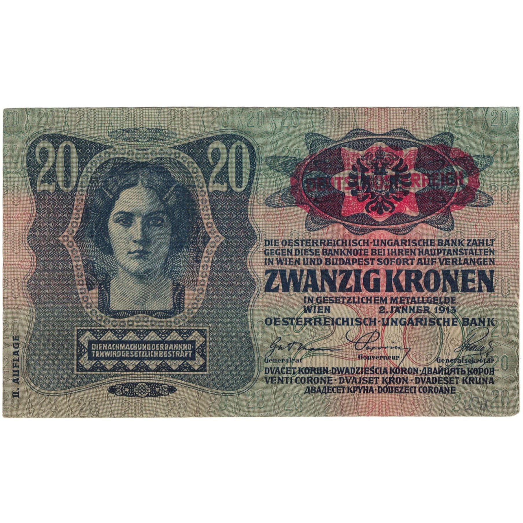 Banknote, Austria, 20 Kronen, 1913, 1913-01-02, KM:14, EF(40-45)
