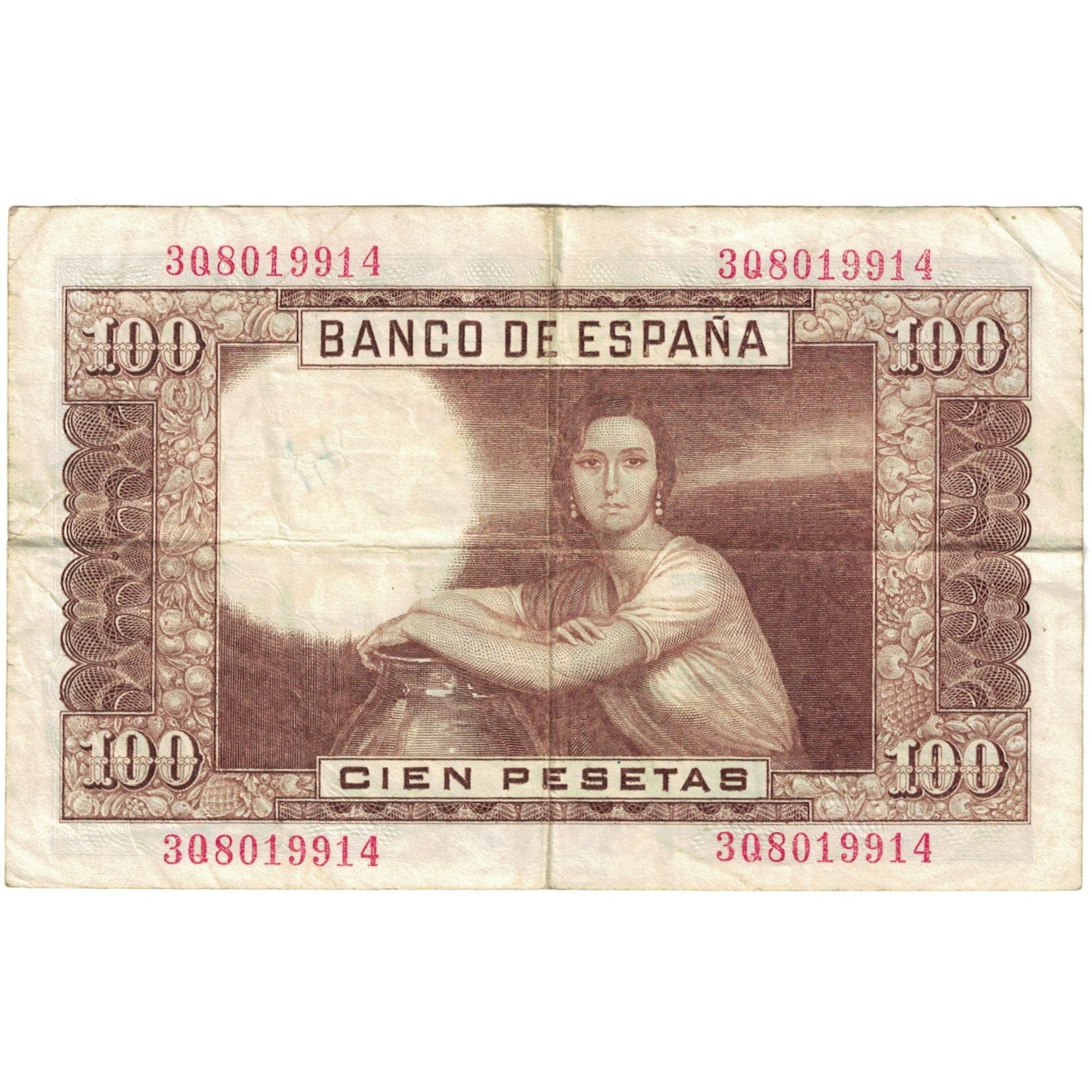 Banknote, Spain, 100 Pesetas, 1953-04-07, KM:145a, VG(8-10)