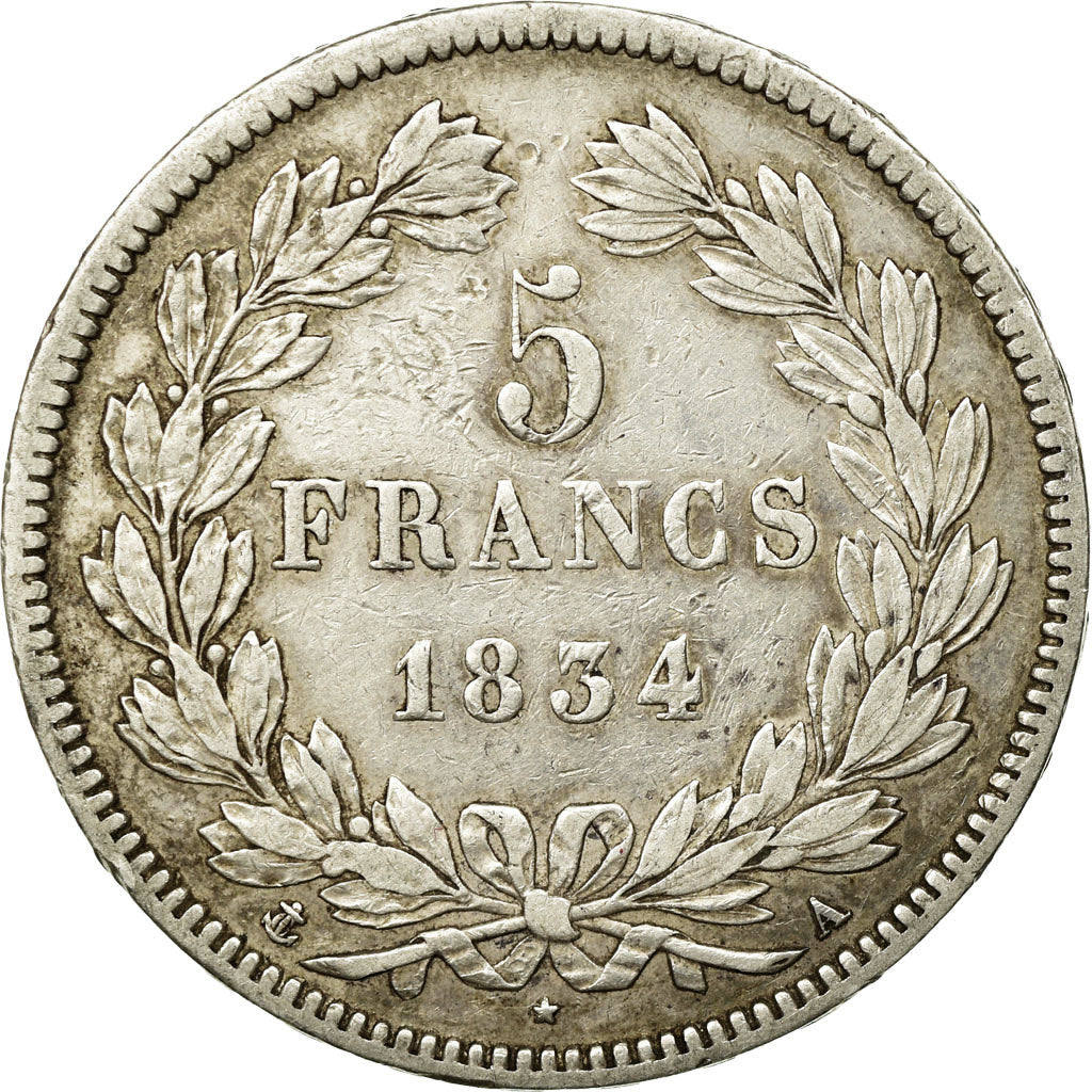 Coin, France, Louis-Philippe, 5 Francs, 1834, Paris, EF(40-45), Silver