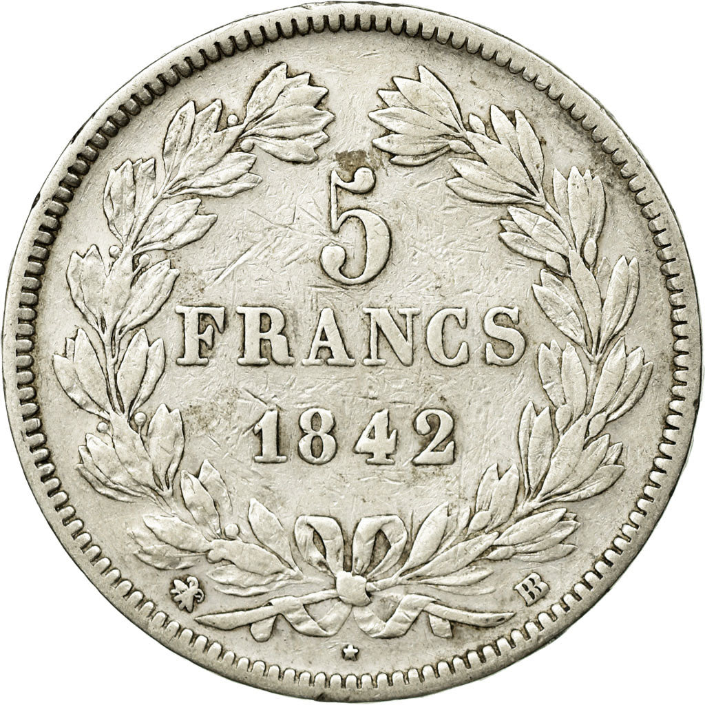 Moneta, Francia, Louis-Philippe, 5 Francs, 1842, Strasbourg, MB+, Argento