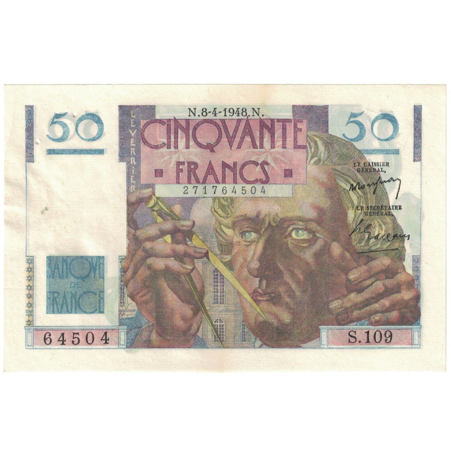 Frankrijk, 50 Francs, Le Verrier, 1948, 64504 S.109, SPL, Fayette:20.10, KM:127b