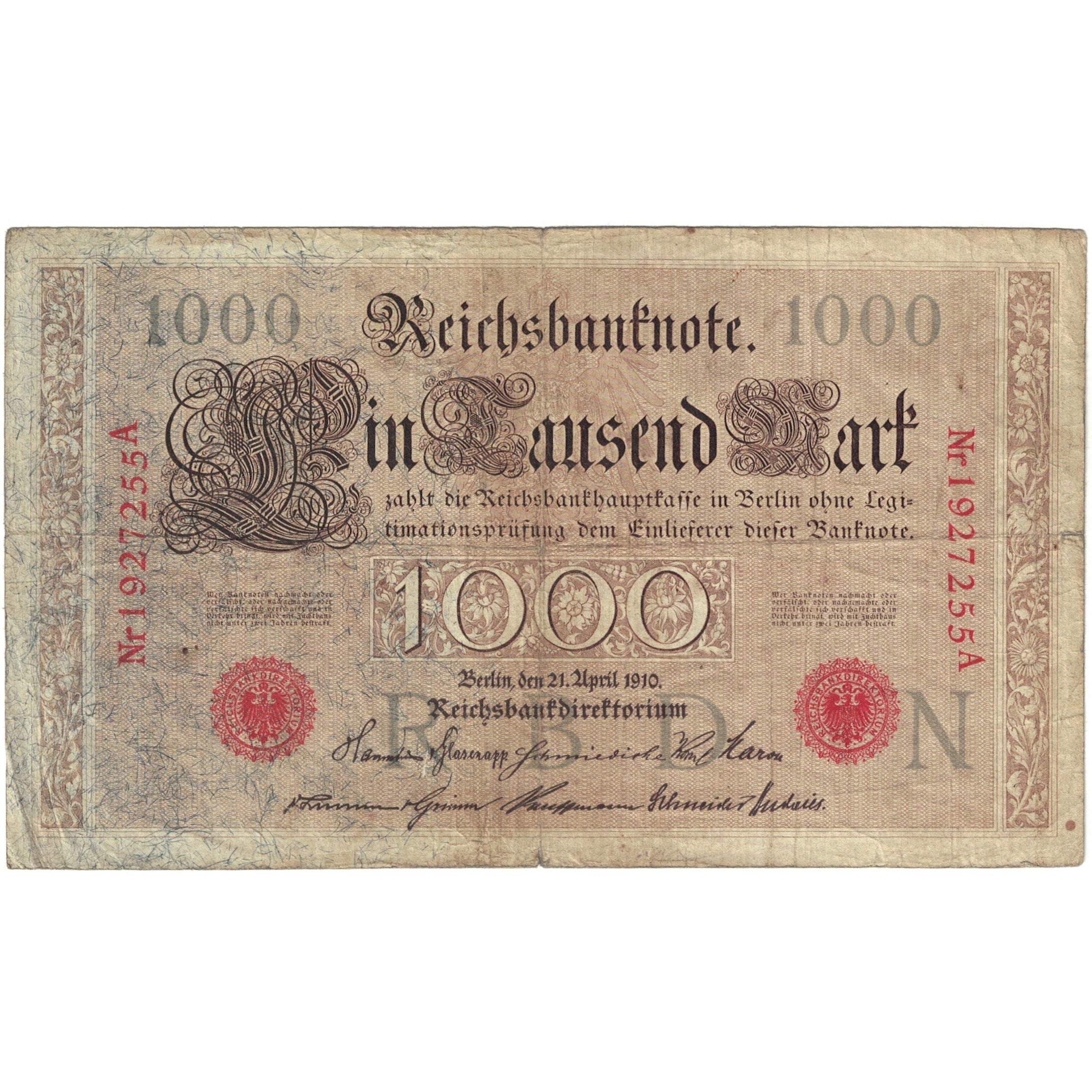 Banknote, Germany, 1000 Mark, 1910, 1910-04-21, KM:44a, VF(20-25)