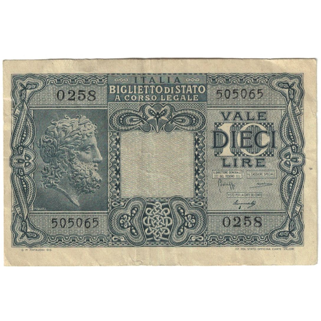 Banknote, Italy, 10 Lire, KM:32a, AU(55-58)