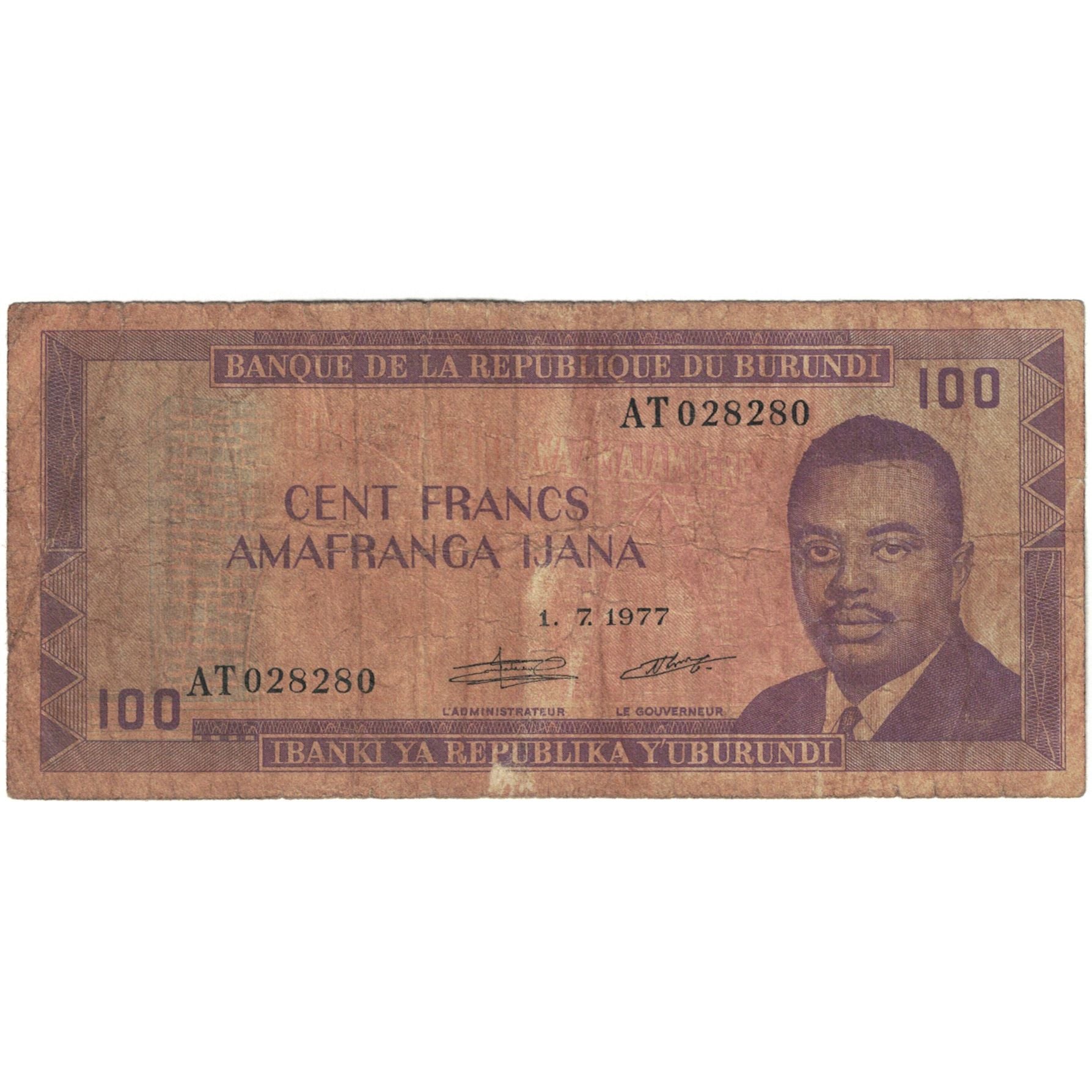 Nota, Burundi, 100 Francs, 1990, 1990-07-01, KM:29c, VG(8-10)