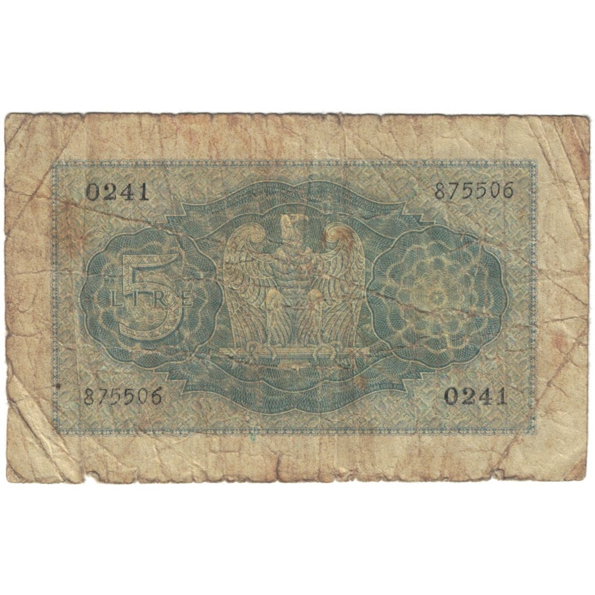 Banknote, Italy, 5 Lire, KM:28, VG(8-10)