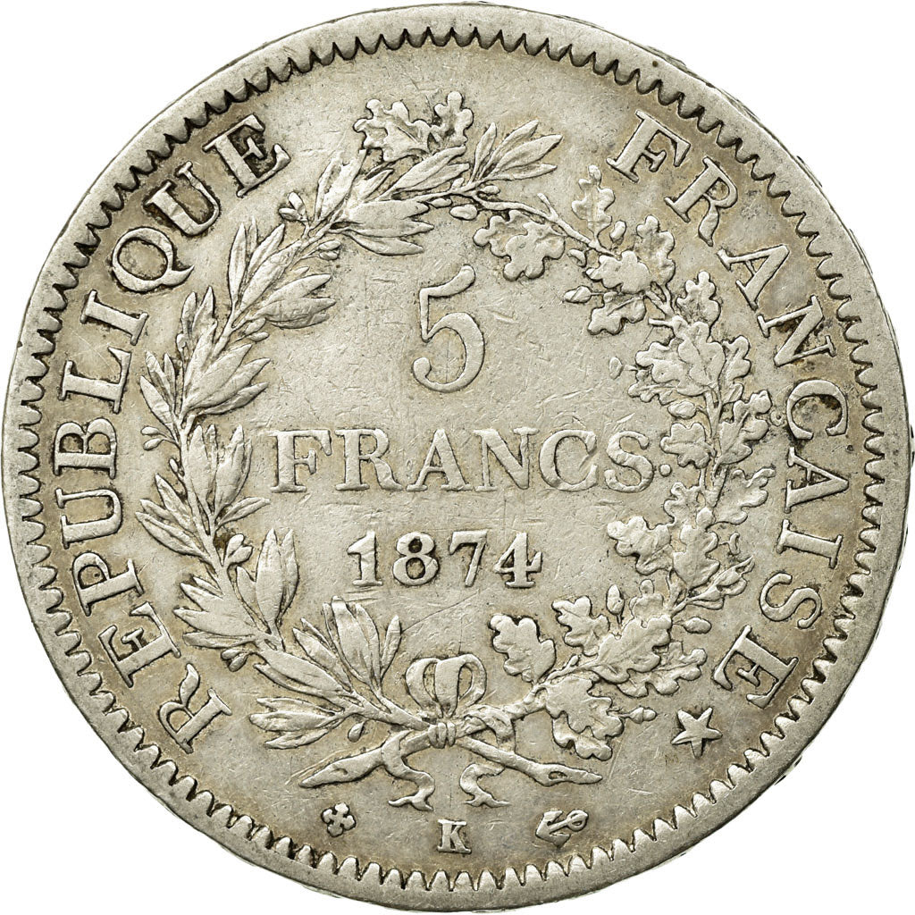 Moneta, Francia, Hercule, 5 Francs, 1874, Bordeaux, BB, Argento, KM:820.2