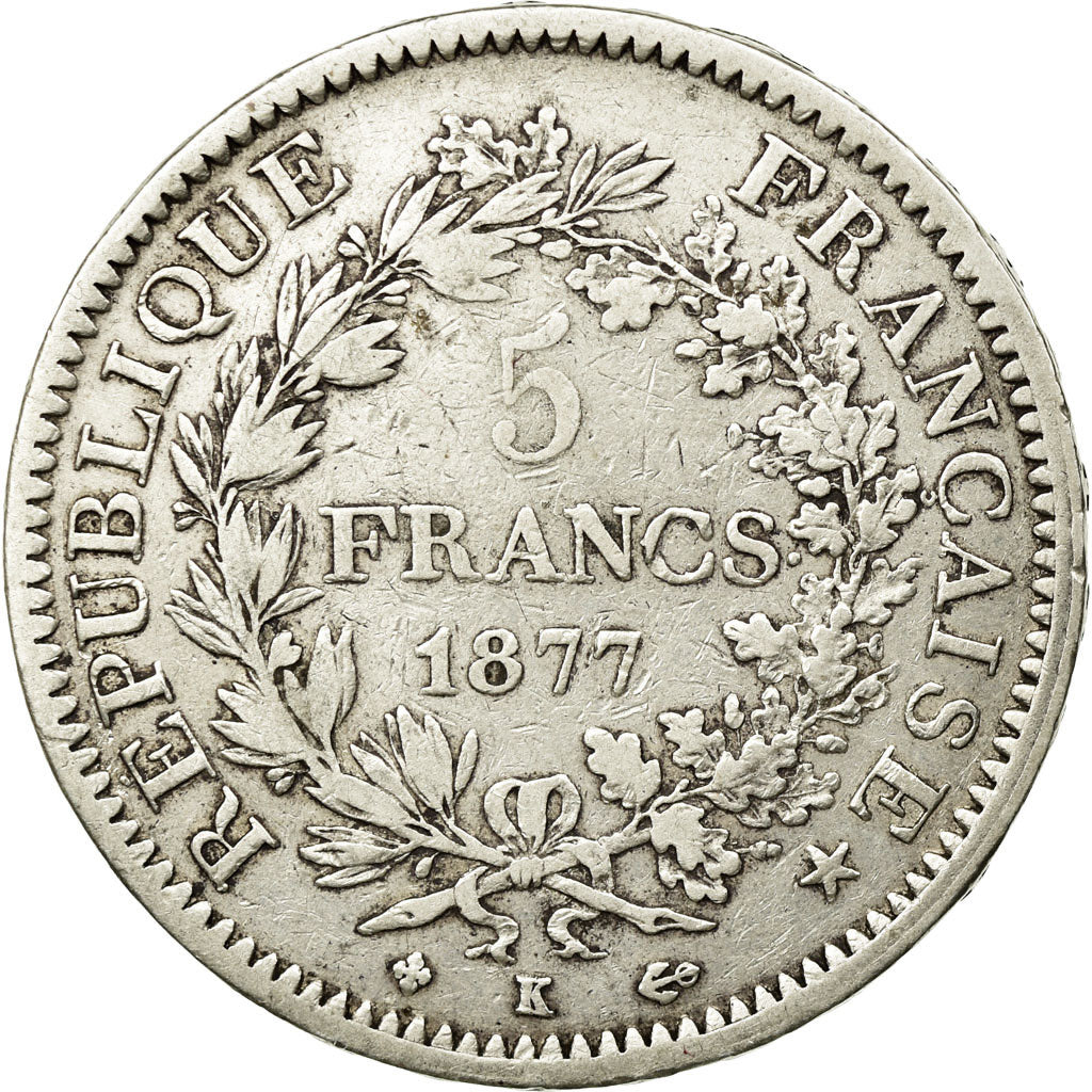 Coin, France, Hercule, 5 Francs, 1877, Bordeaux, VF(30-35), Silver, KM:820.2