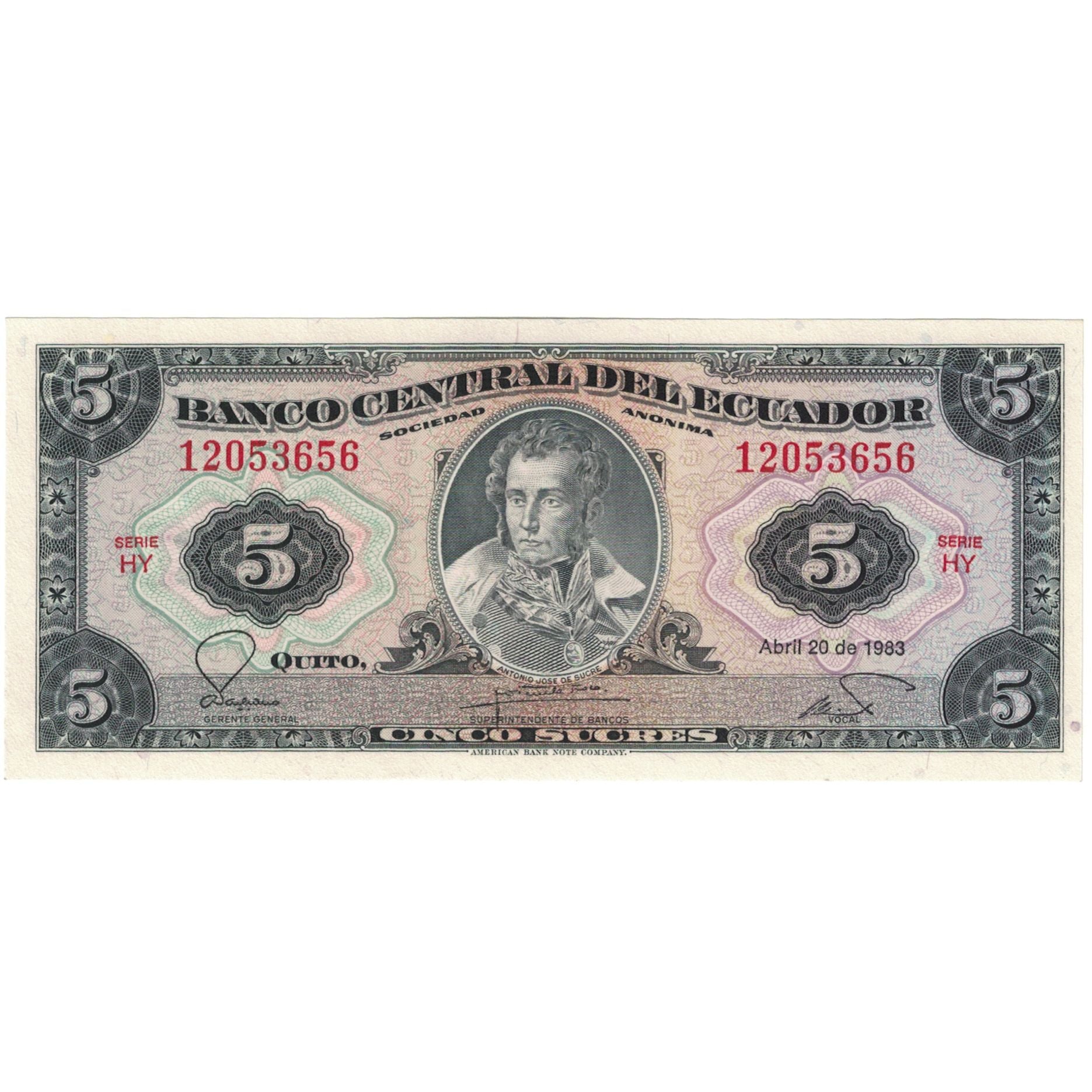 Banknote, Ecuador, 5 Sucres, 1983-04-20, KM:108b, EF(40-45)