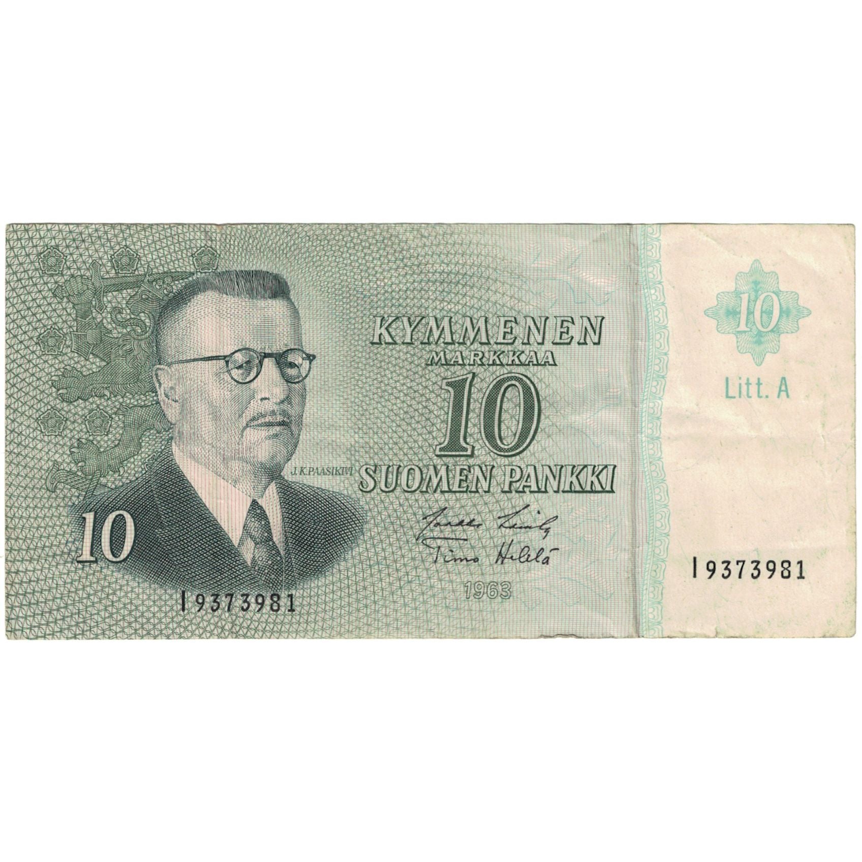 Banconote, Finlandia, 10 Markkaa, 1963, 1963, KM:100a, MB