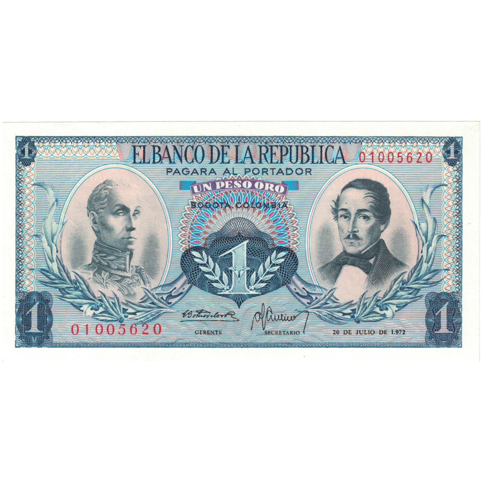 Banknote, Colombia, 1 Peso Oro, 1972, 1972-07-20, KM:404e, UNC(65-70)