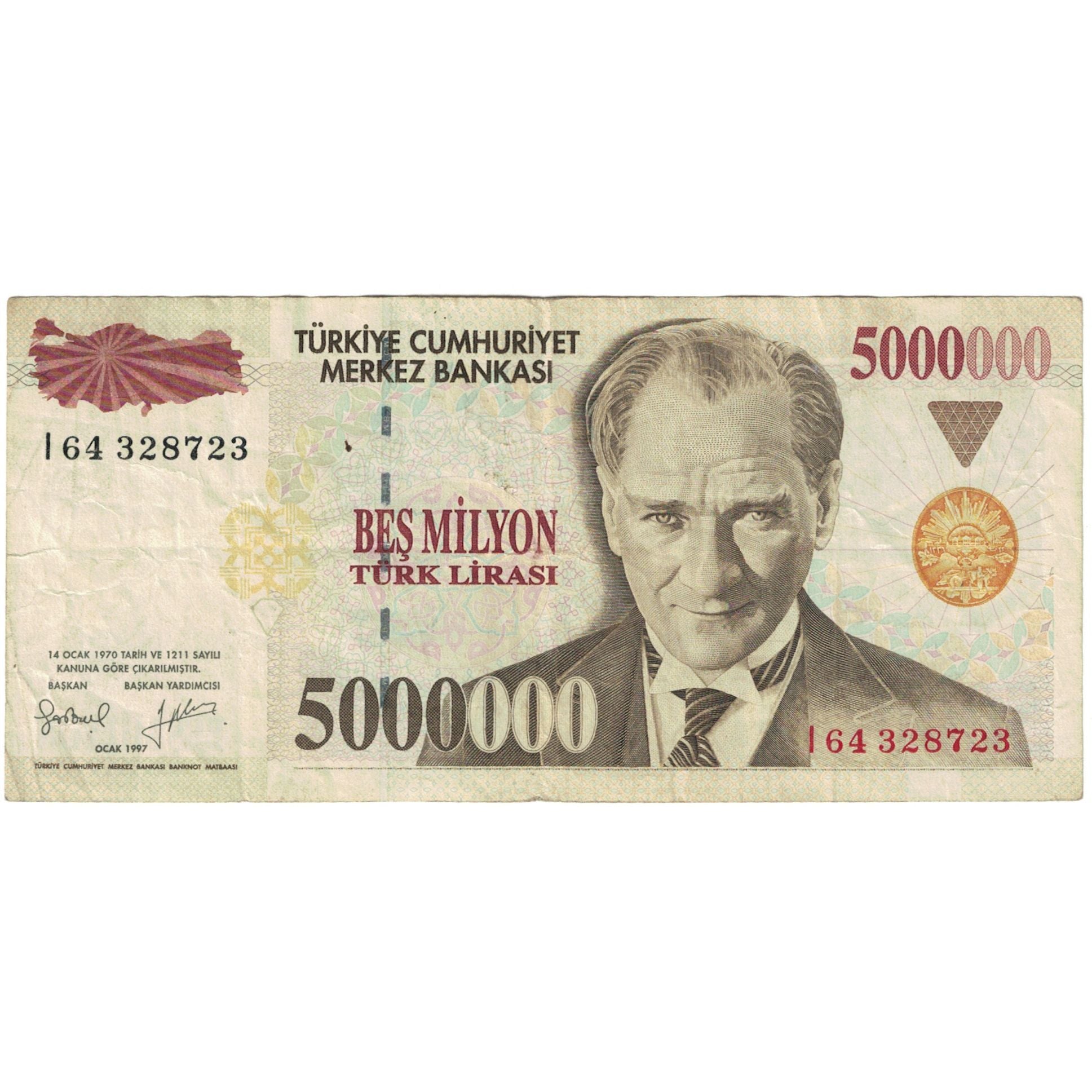 Billete, 5,000,000 Lira, 1997, Turquía, 1997, KM:210, MBC