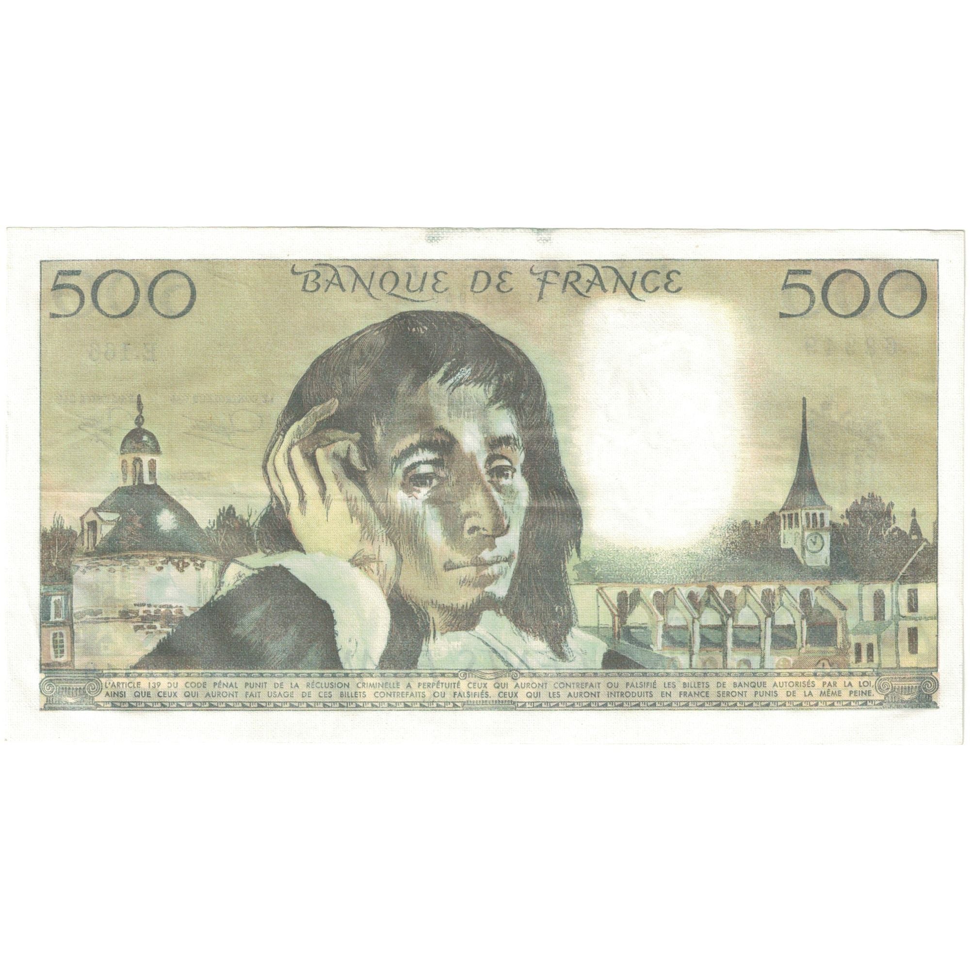 France, 500 Francs, Pascal, 1982, E.166 63949, AU(55-58), Fayette:71.27, KM:156e