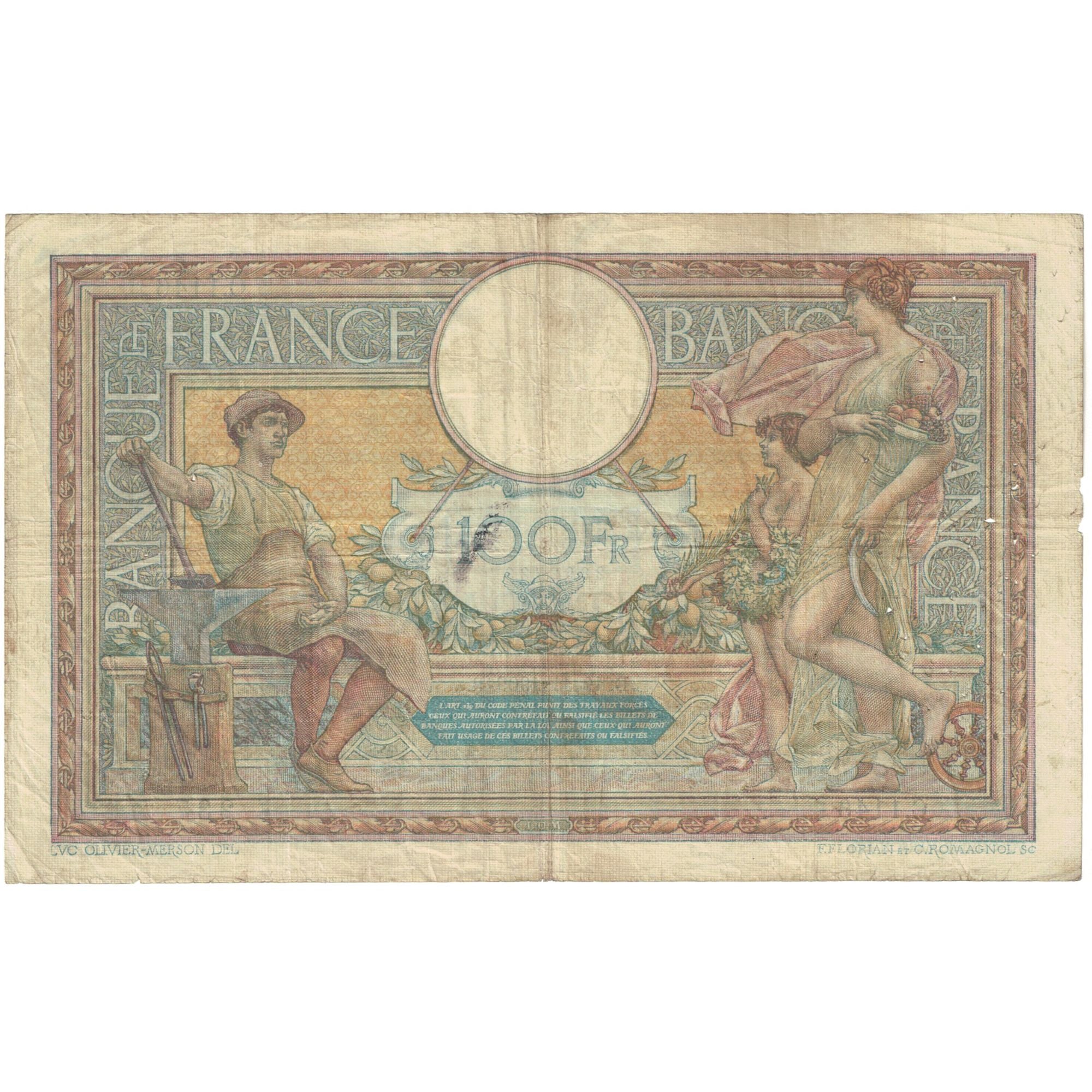 France, 100 Francs, Luc Olivier Merson, 1909, C.1146 237, VF(20-25), KM:71a