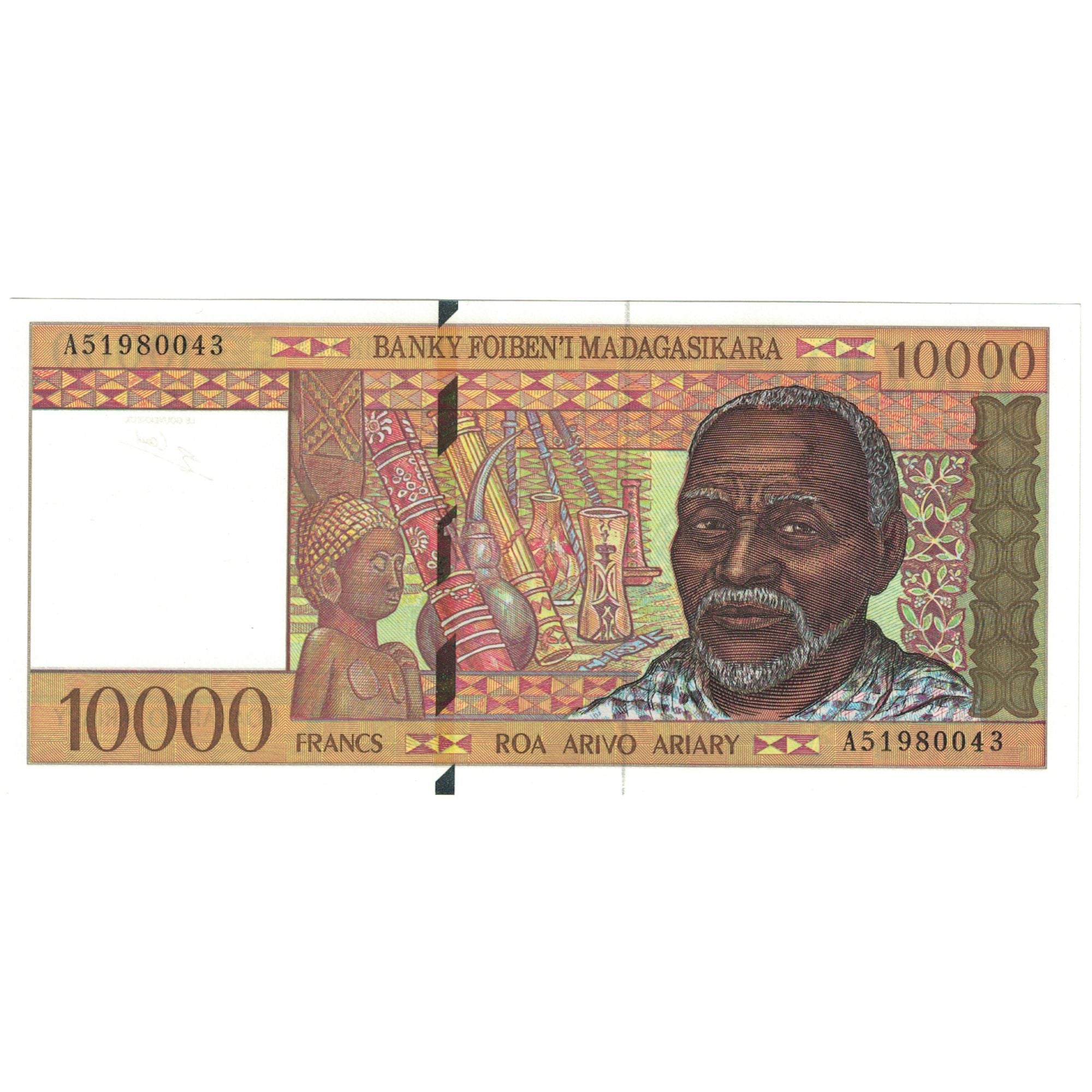Banknot, Madagascar, 10,000 Francs = 2000 Ariary, KM:79b, UNC(65-70)
