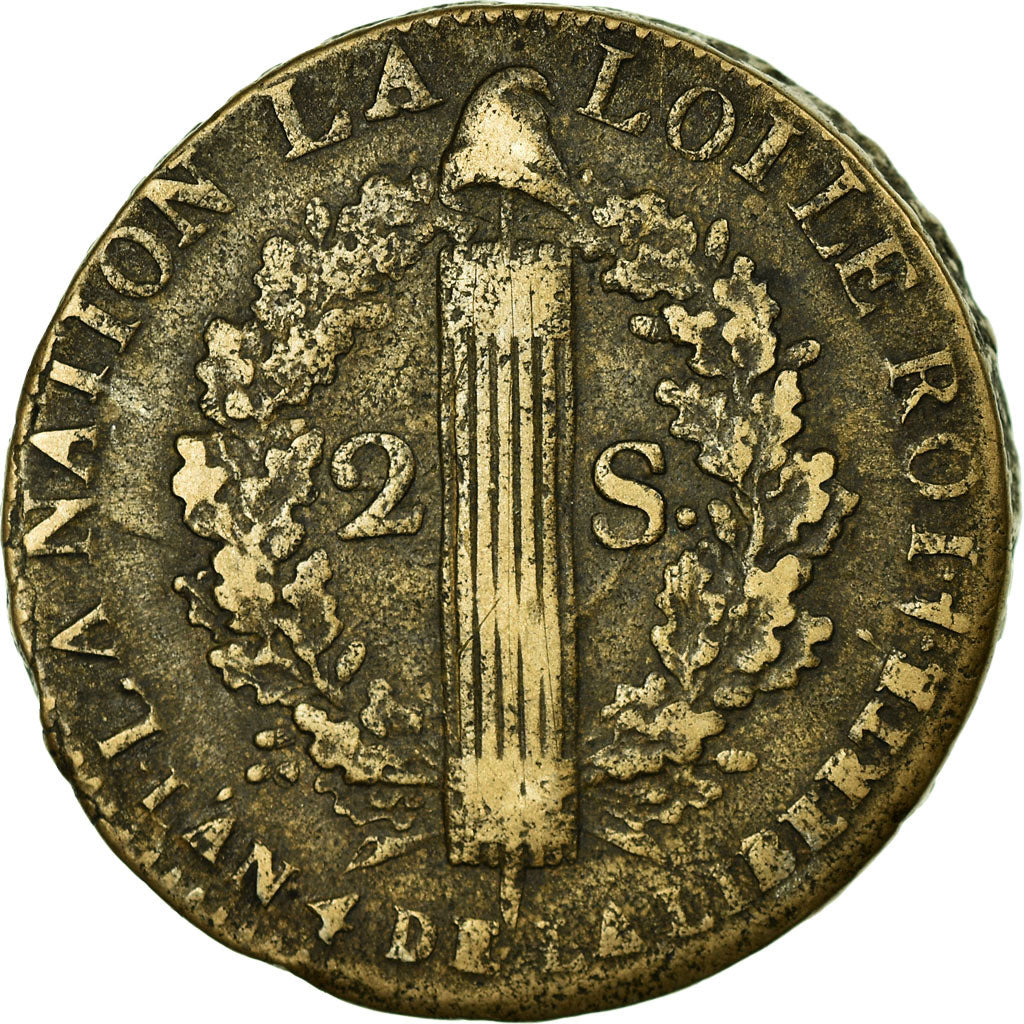 Moneta, Francia, 2 sols françois, 2 Sols, 1792, Lille, BB, Bronzo, KM:603.16