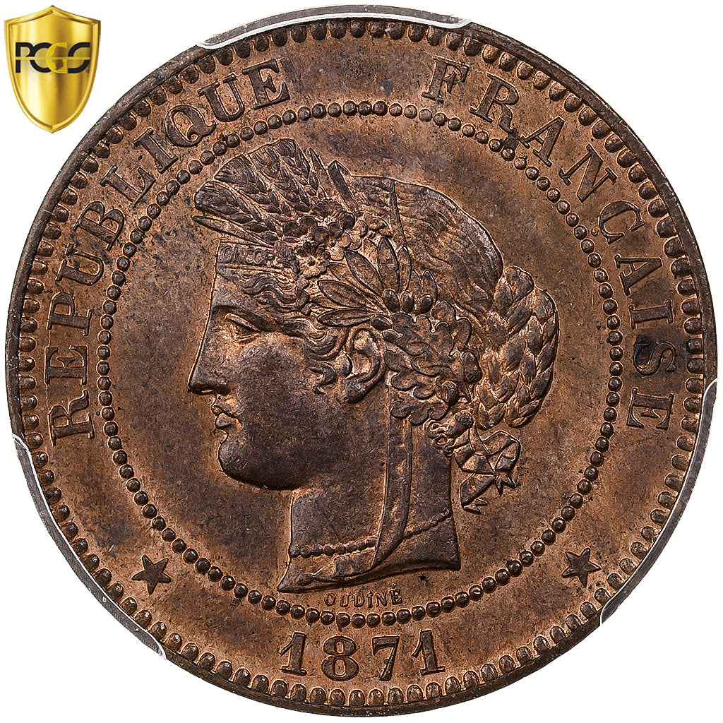 Francia, 10 Centimes, Cérès, 1871, Paris, Bronzo, PCGS, MS63RB, Gadoury:265