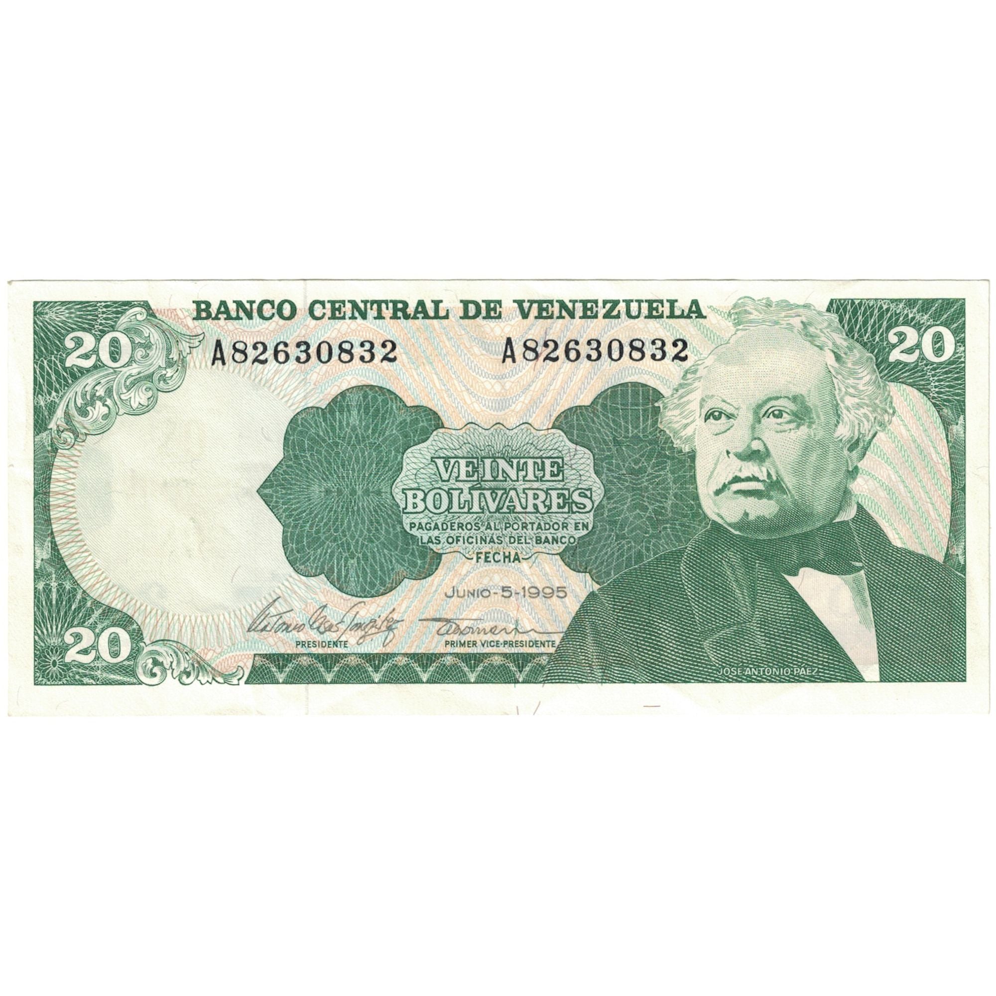 Banknote, Venezuela, 20 Bolivares, 1995, 1995-06-05, KM:64a, AU(55-58)