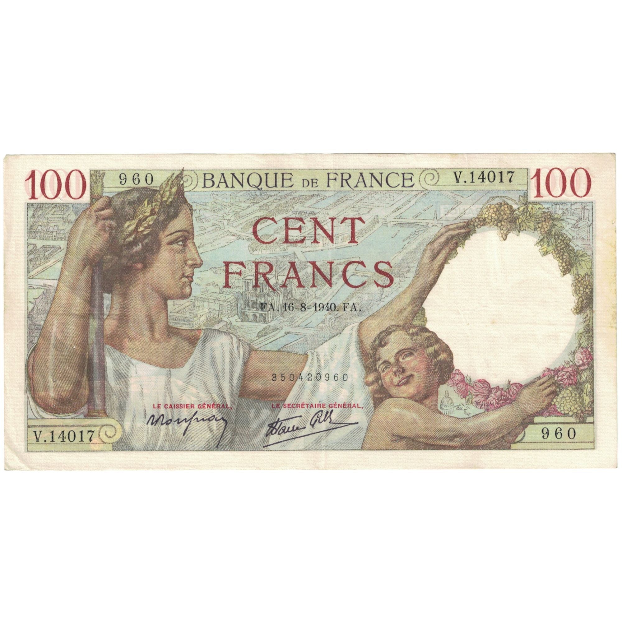 Francja, 100 Francs, Sully, 1940, V.14017 960, VF(30-35), Fayette:26.36, KM:94