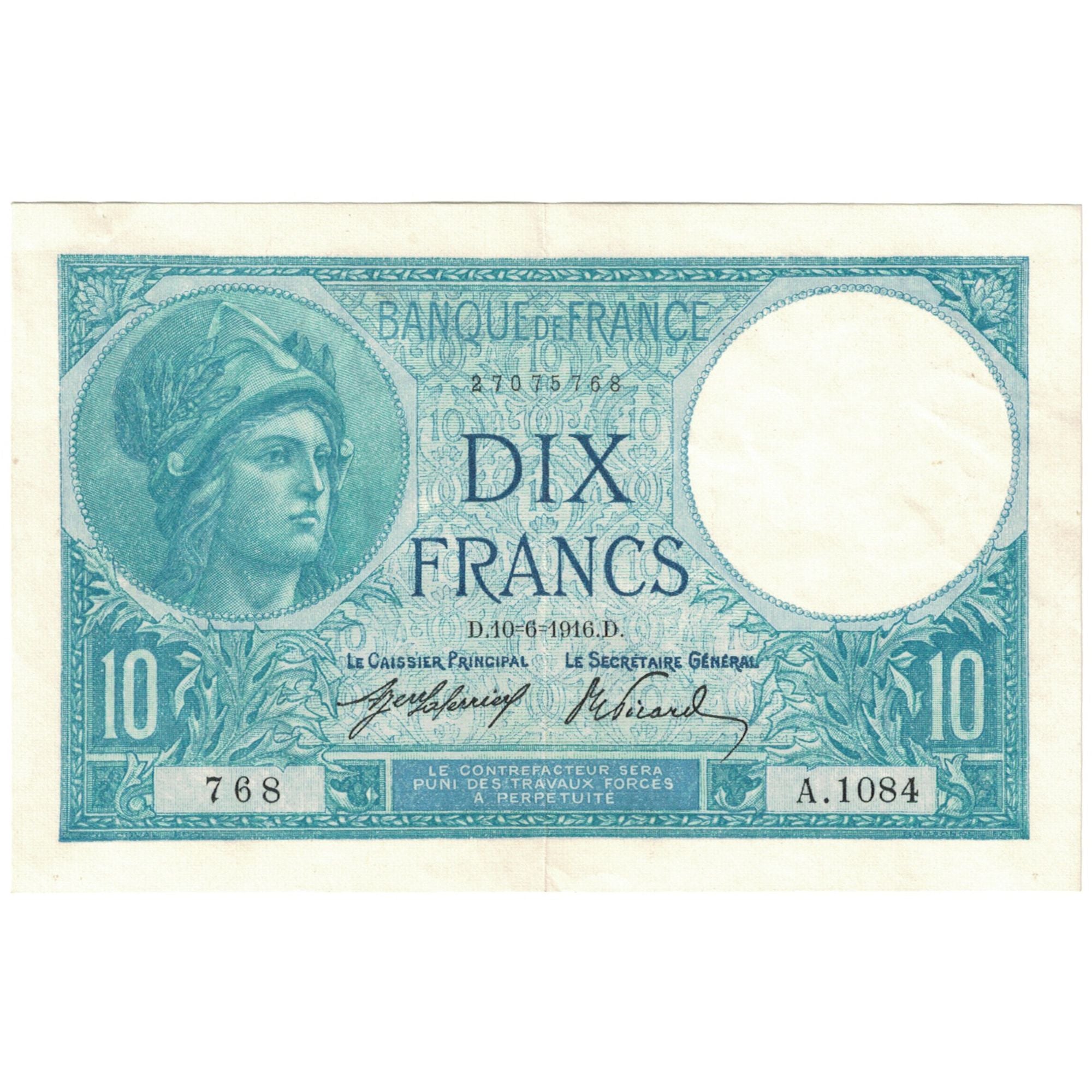 Francia, 10 Francs, 1916, 768 A.1084, SPL-, Fayette:06.01