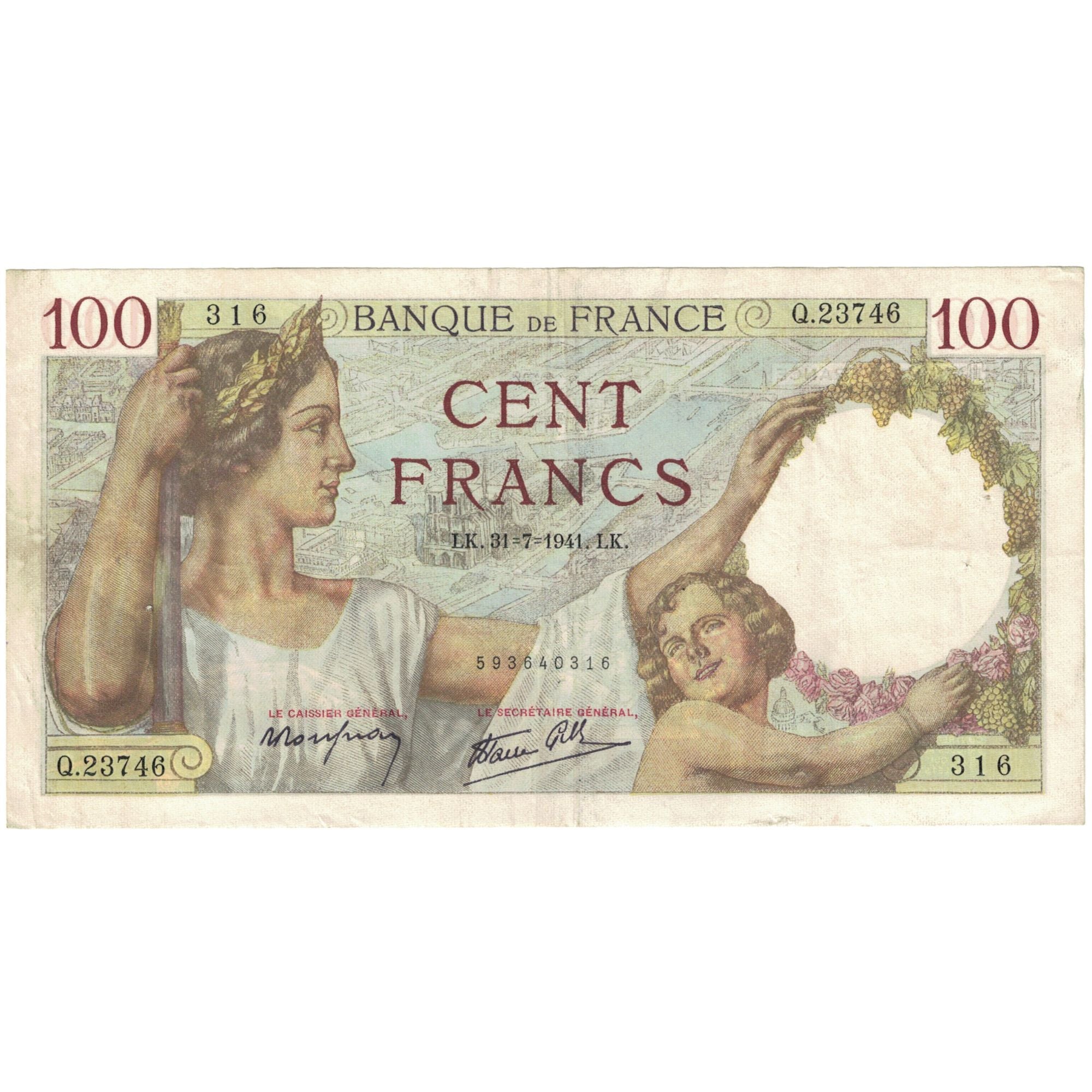 Francja, 100 Francs, Sully, 1941, Q.23746 316, EF(40-45), Fayette:26.56, KM:94
