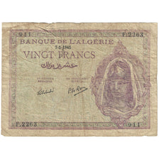 Banknote, Algeria, 20 Francs, 1945, 1945-05-07, KM:92b, VF(20-25)