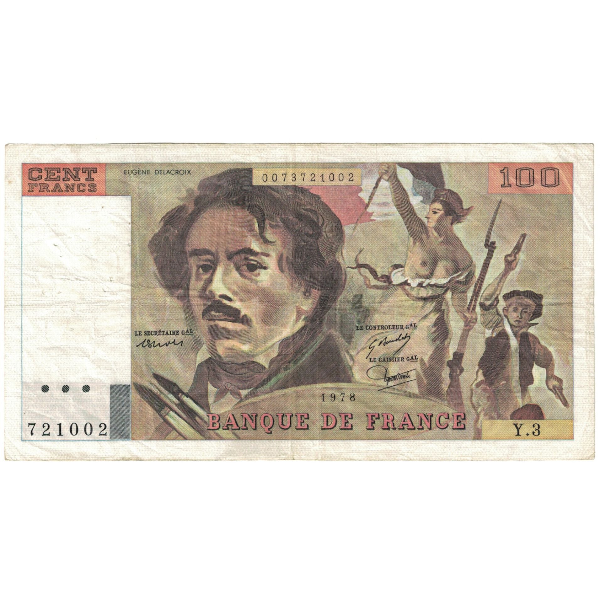 Francja, 100 Francs, Delacroix, 1978, 721002 Y.3, VF(20-25), Fayette:69.1b
