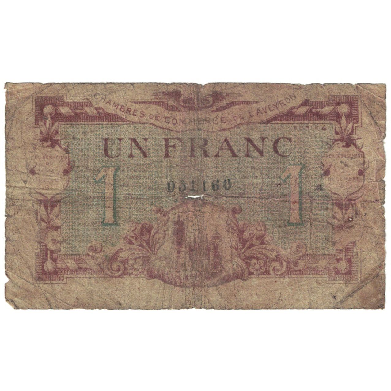 Francja, Rodez, 1 Franc, 1917, VG(8-10), Pirot:108-14