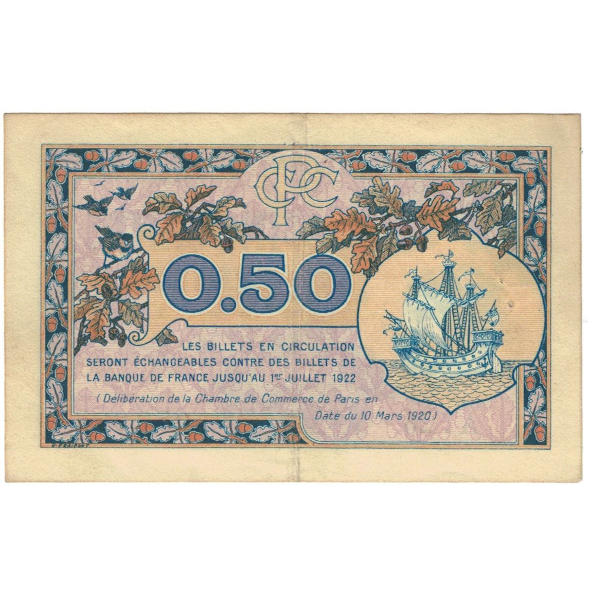 France, Paris, 50 Centimes, 1920, EF(40-45), Pirot:97-31