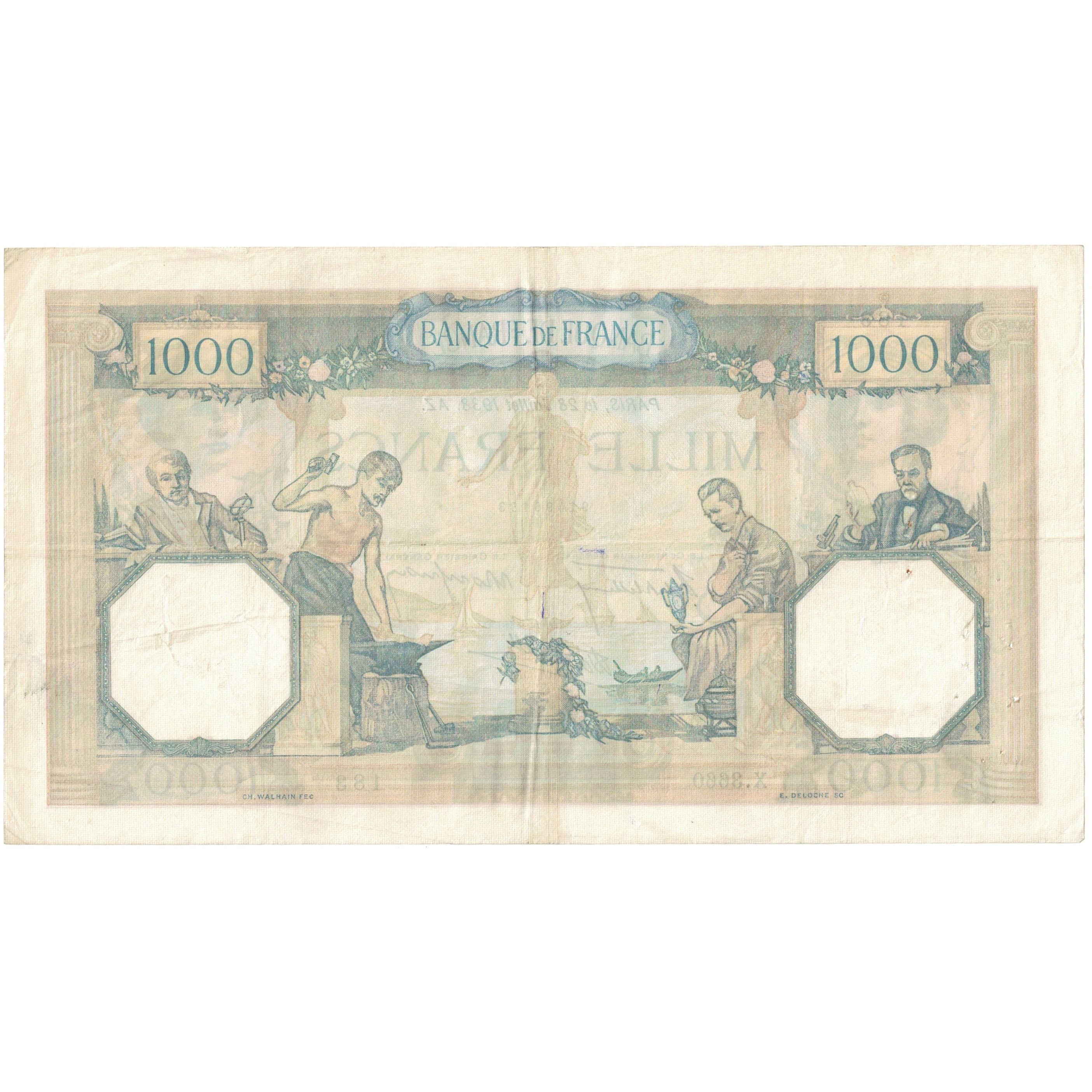 Francia, 1000 Francs, Cérès et Mercure, 1938, X.3660 183, BB, Fayette:38.25