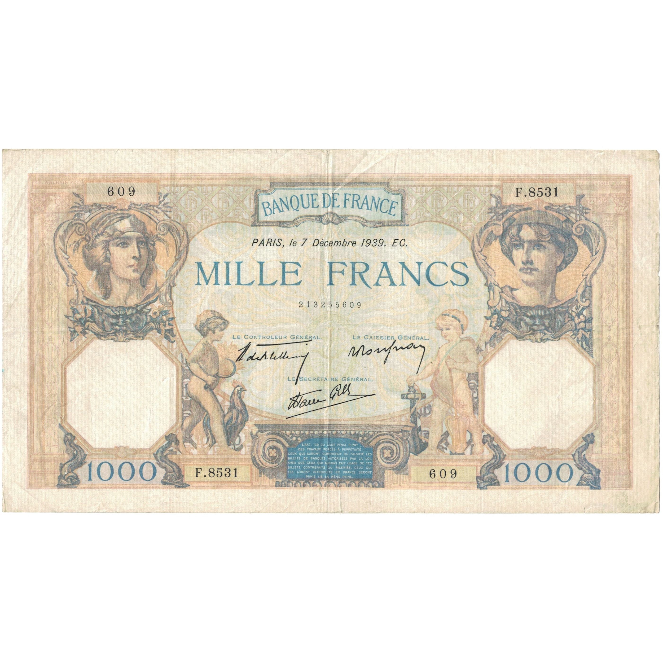 Francja, 500 Francs, Cérès et Mercure, 1939, F.8531 609, AU(50-53)
