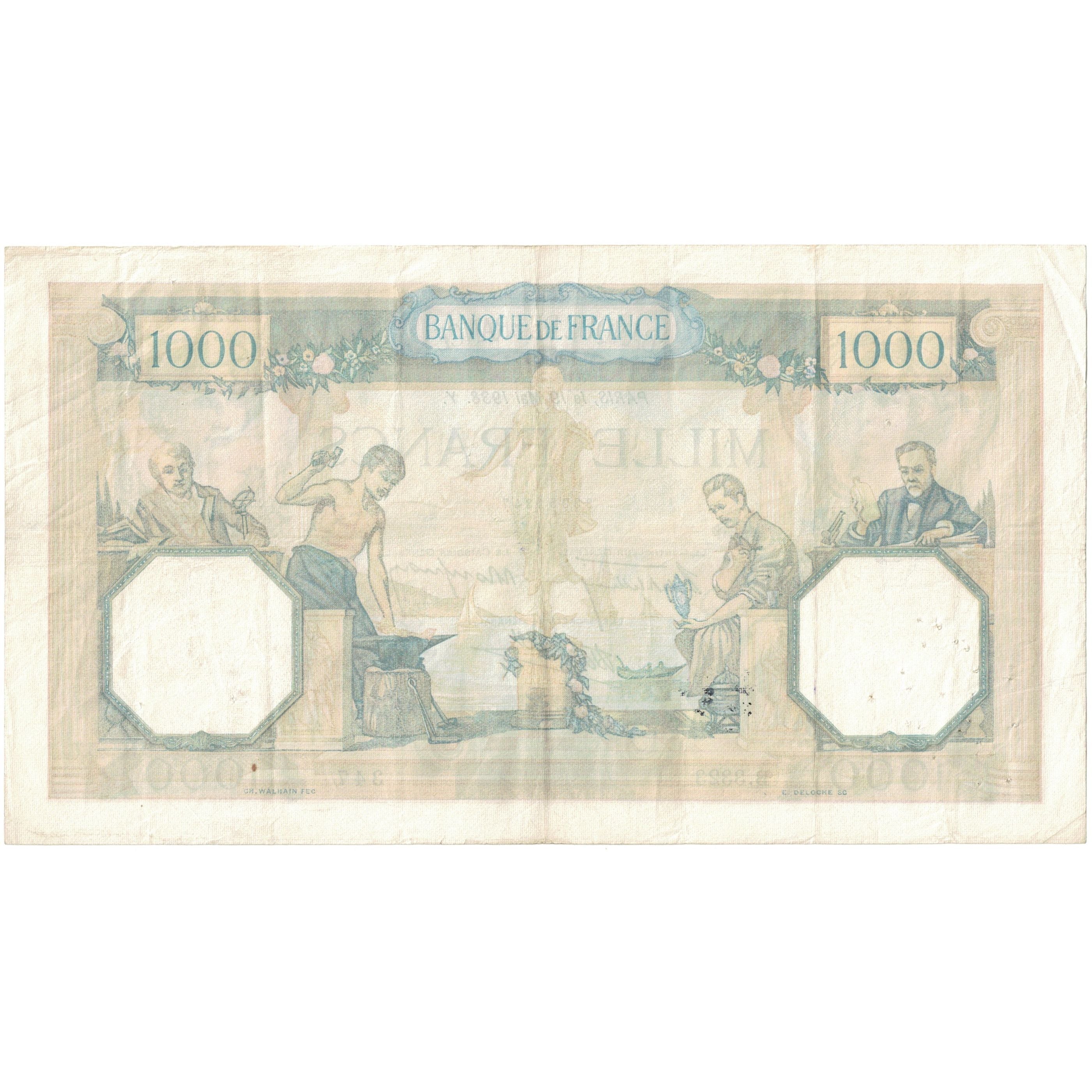Francia, 1000 Francs, Cérès et Mercure, 1938, B.3323 347, BB, Fayette:38.15