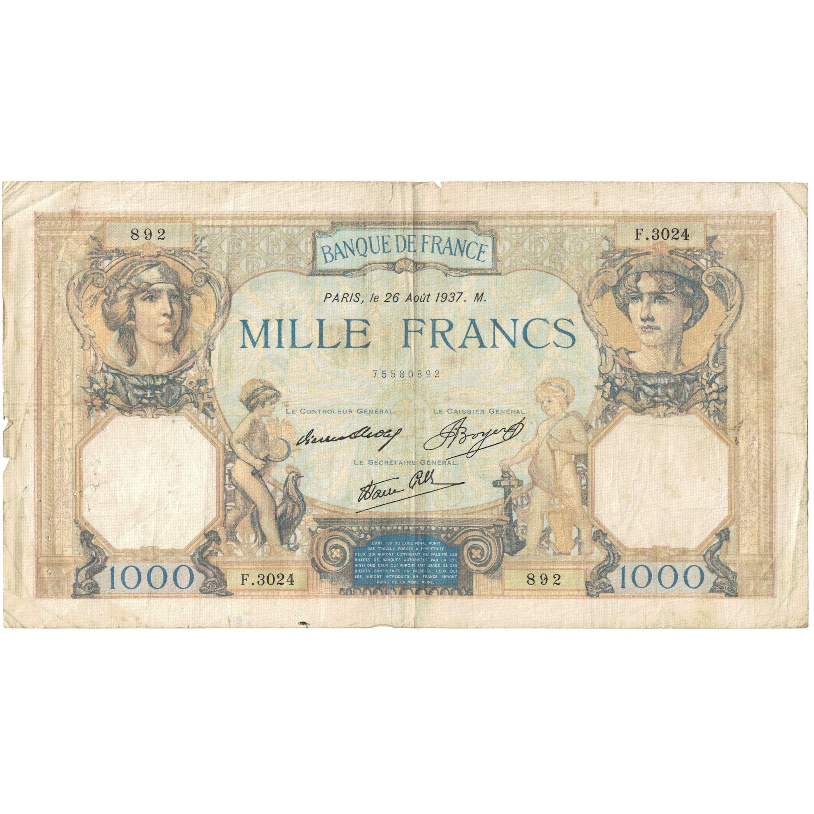 France, 500 Francs, Cérès et Mercure, 1937, F.3024 892, TTB, Fayette:38.3