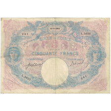 France, 50 Francs, 1914, Bleu et Rose, VF(20-25), Fayette:14.27, KM:64e